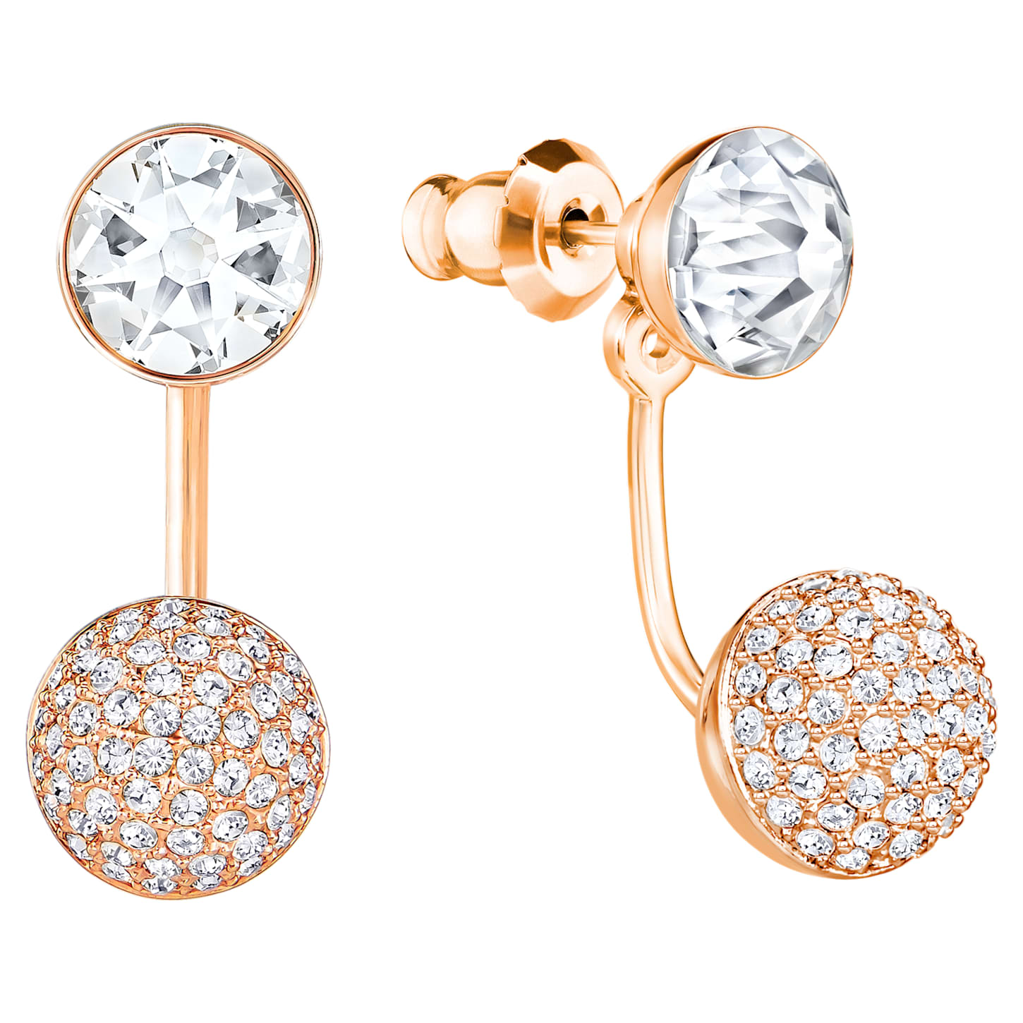 Forward earring jackets, Round cut, White, Rose goldtone plated