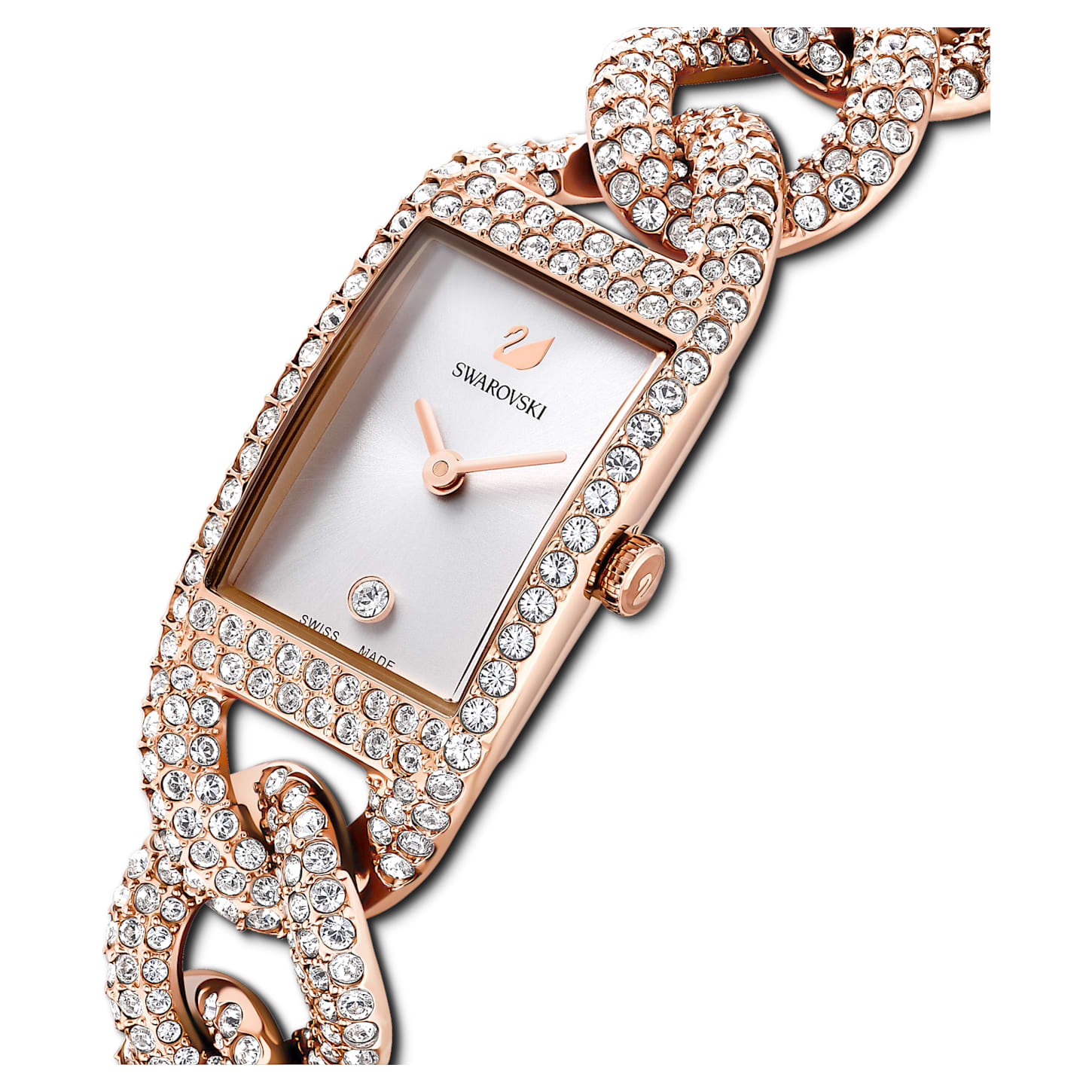 Cocktail Watch Swiss Made Full Pavé Metal Bracelet Rose Gold Tone Rose Gold Tone Finish