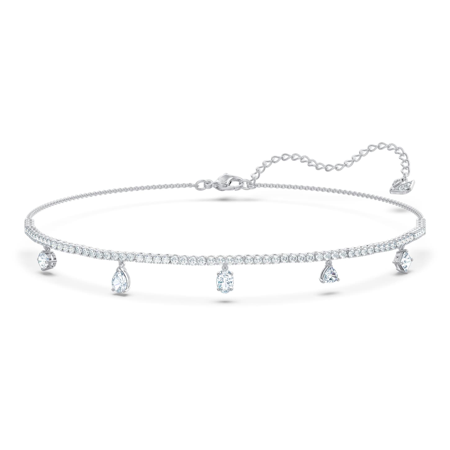Tennis Deluxe choker, Mixed cuts, White, Rhodium plated | Swarovski