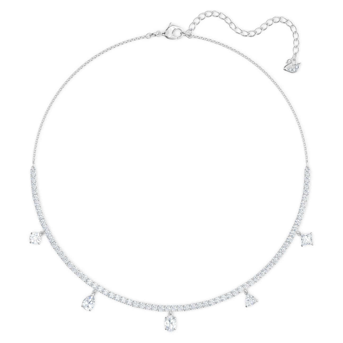 Tennis Deluxe choker, Mixed cuts, White, Rhodium plated | Swarovski