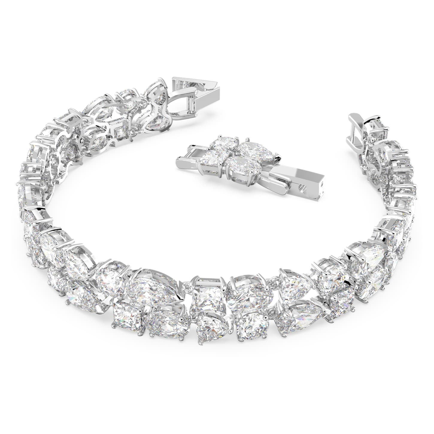 tennis deluxe v necklace mixed cuts white rhodium plated