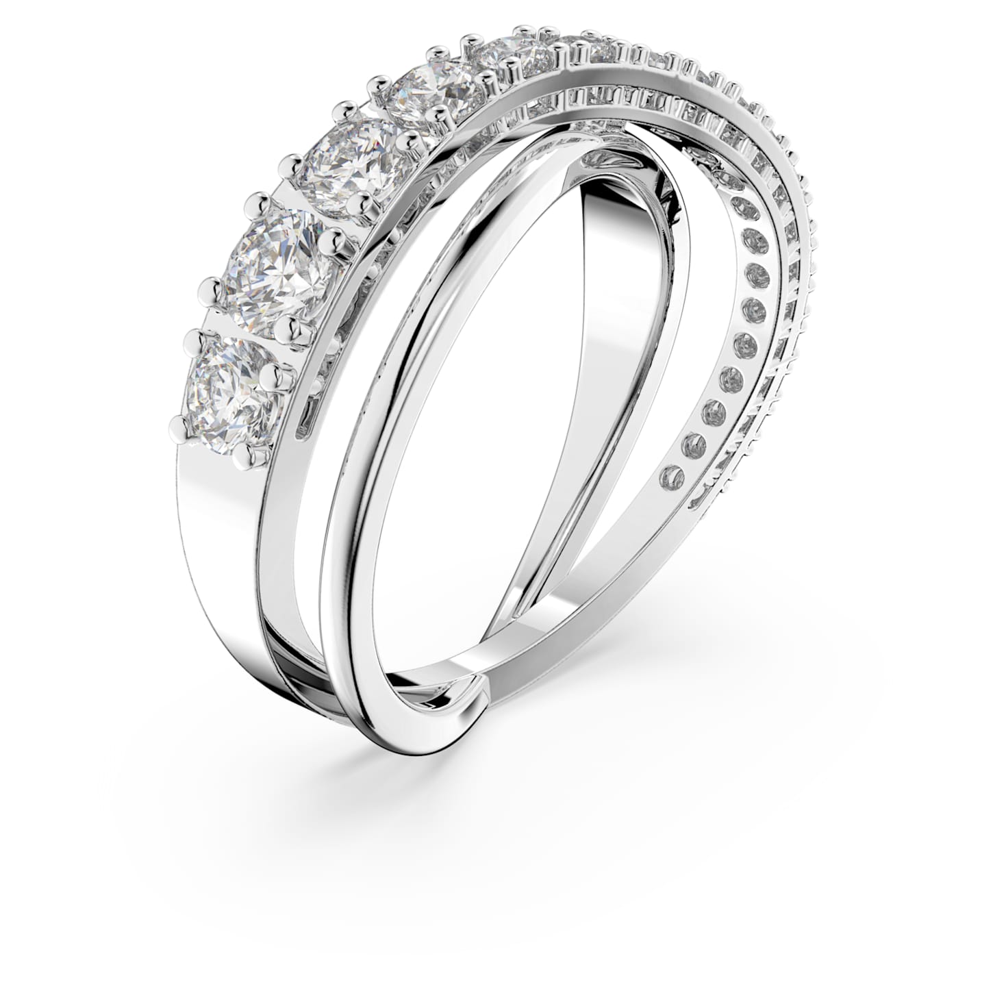 Twist ring, White, Rhodium plated