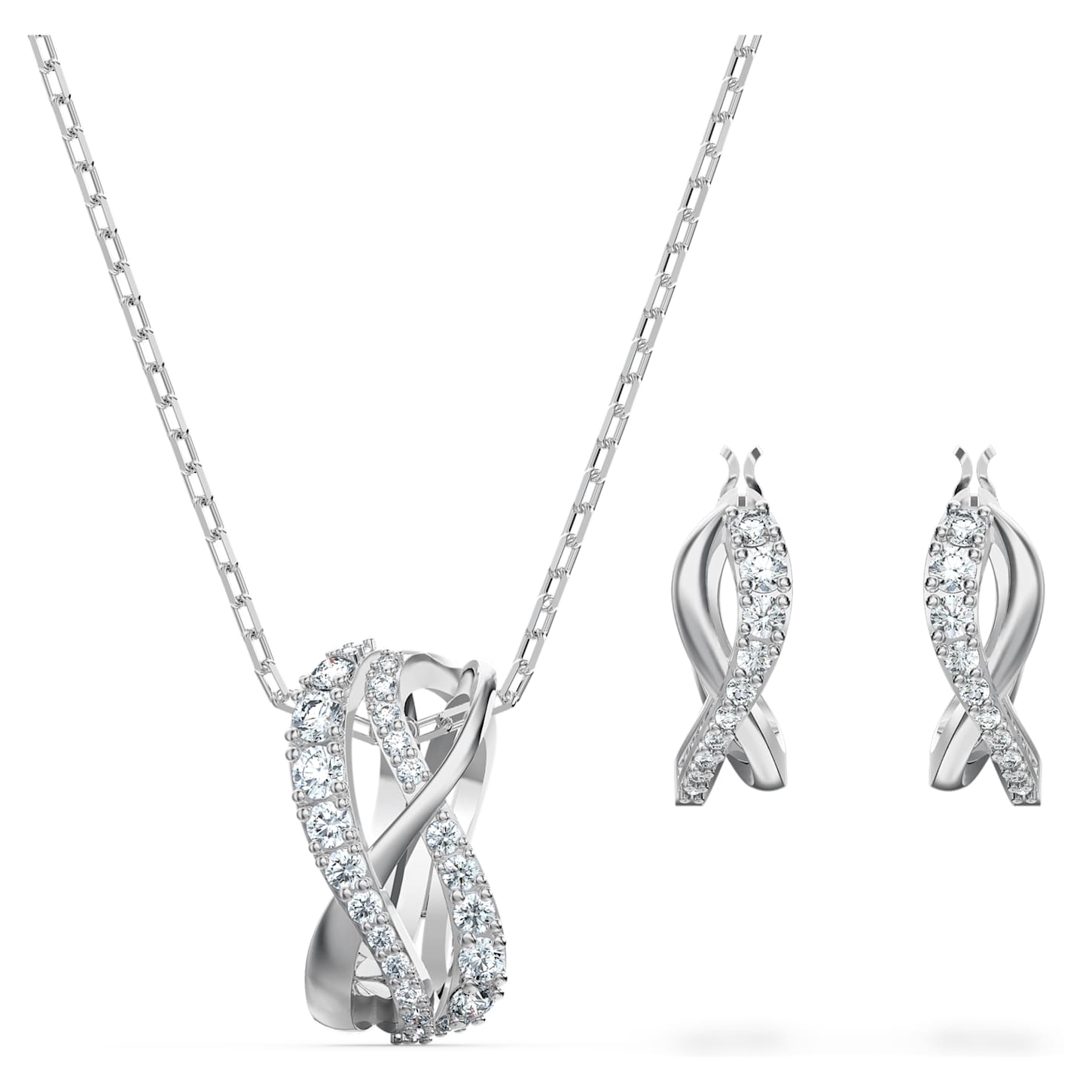 Twist set, White, Rhodium plated - Swarovski, 5579790