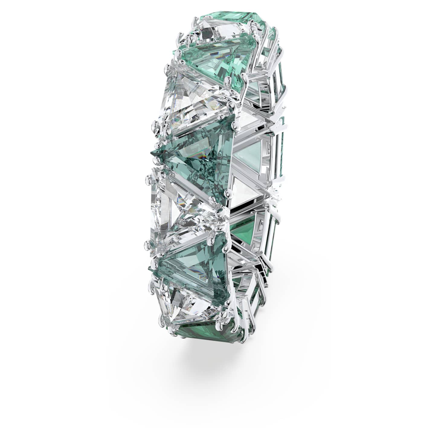 Ortyx Cocktail Ring Triangle Cut Green Rhodium Plated Swarovski