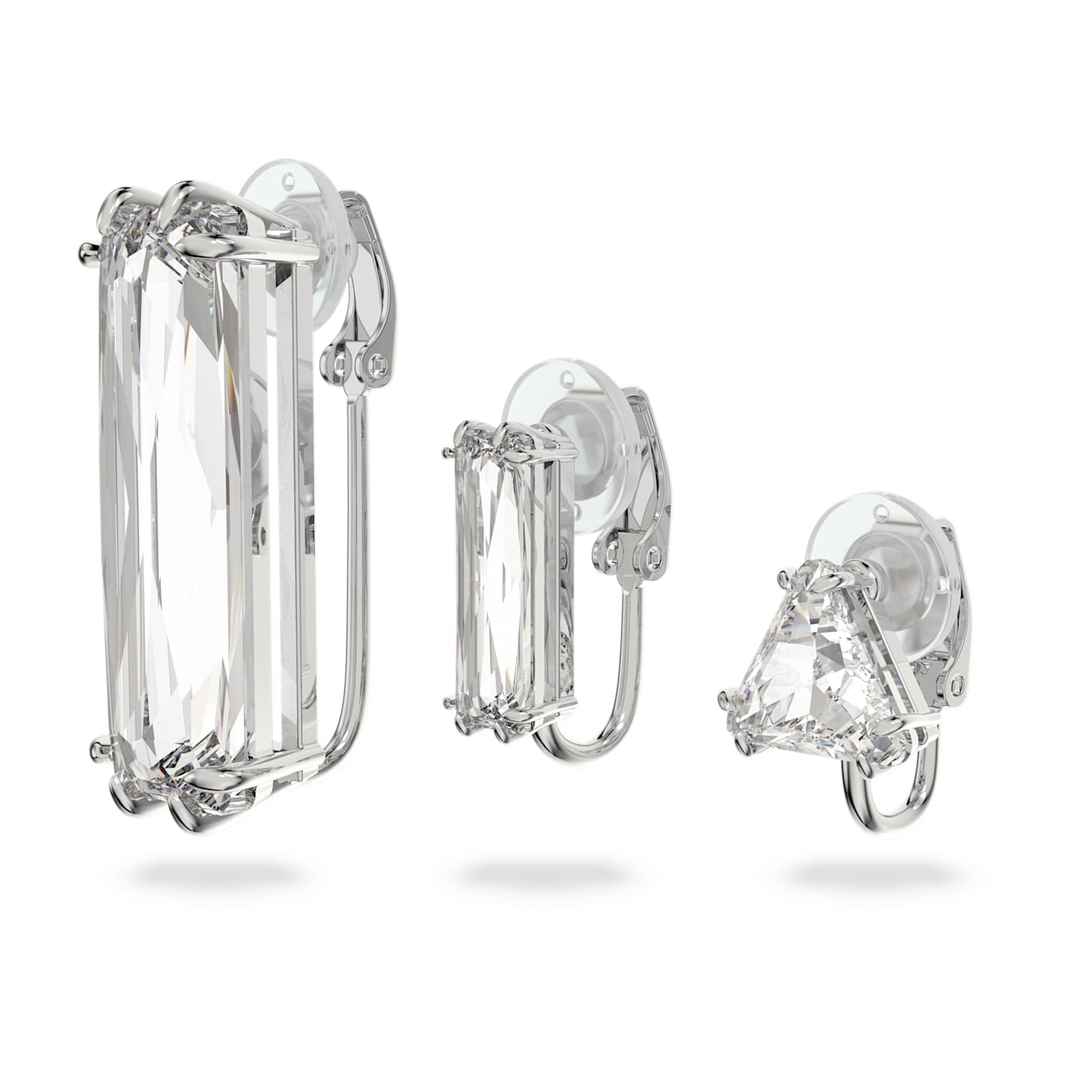 Mesmera clip earring, Set (3), Asymmetrical design, White, Rhodium
