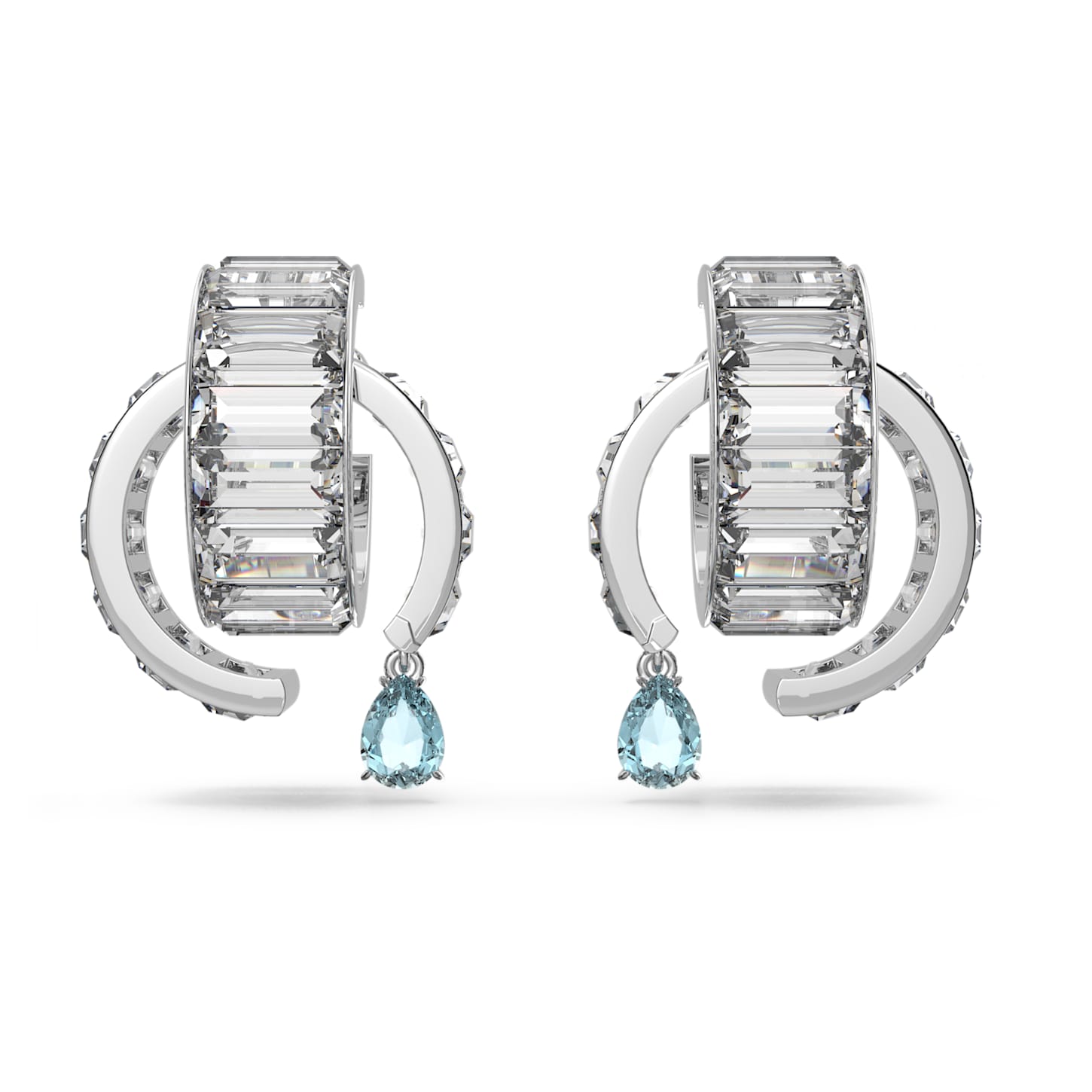 Matrix hoop earrings, Blue, Rhodium plated Swarovski