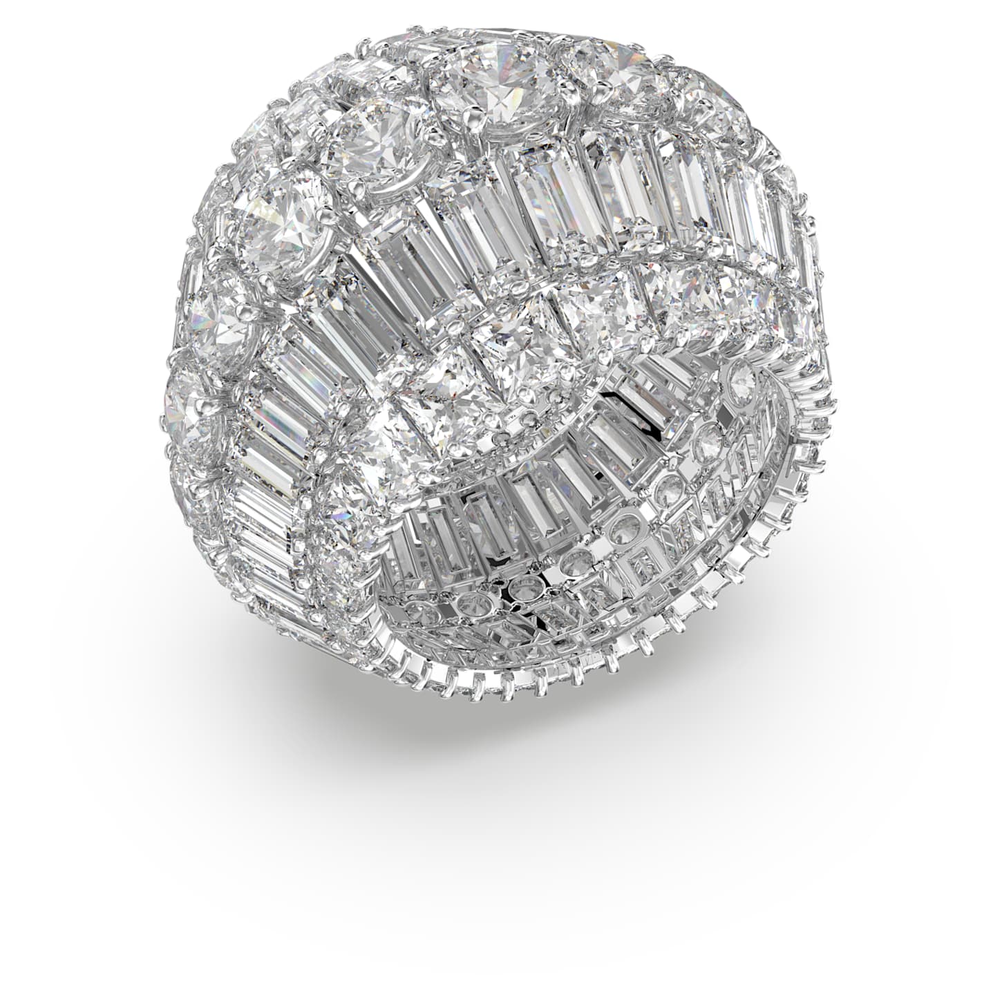 Hyperbola cocktail ring, Mixed cuts, White, Rhodium plated | Swarovski