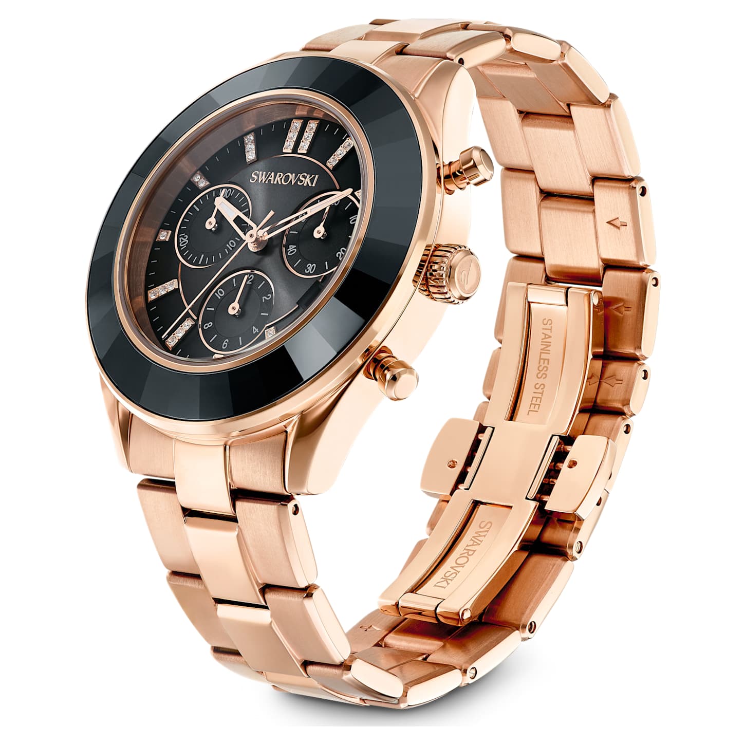Octea Lux Sport watch, Swiss Made, Metal bracelet, Black, Rose goldtone finish
