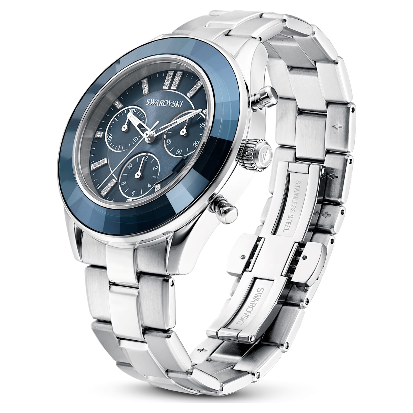 Octea Lux Sport watch, Swiss Made, Metal bracelet, Blue, Stainless steel Swarovski