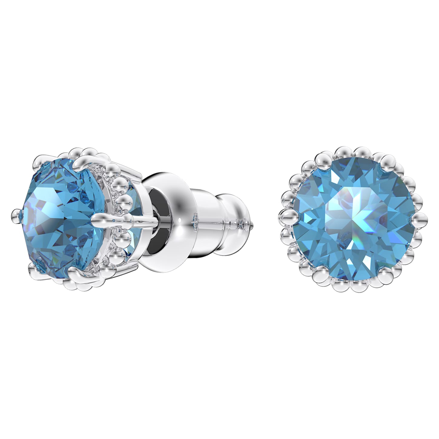 Birthstone stud earrings, Round cut, December, Blue, Rhodium plated