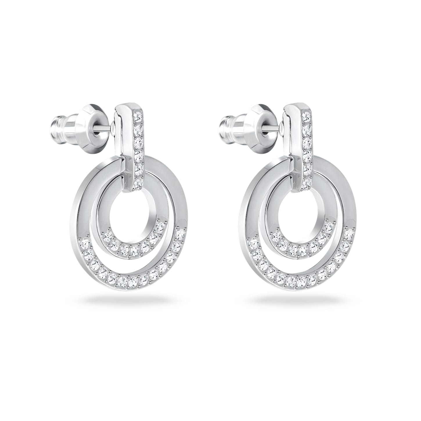 Circle hoop earrings, Round shape, White, Rhodium plated | Swarovski