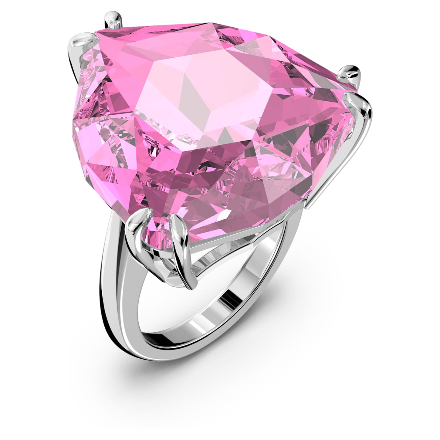 Millenia cocktail ring, Trilliant cut, Pink, Rhodium plated Swarovski