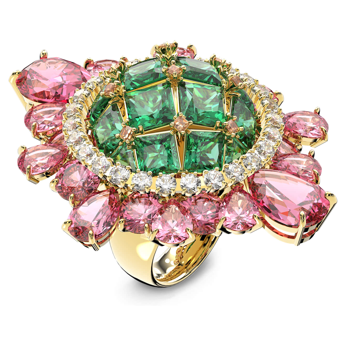 Curiosa cocktail ring, Multicolored, Rose goldtone plated Swarovski