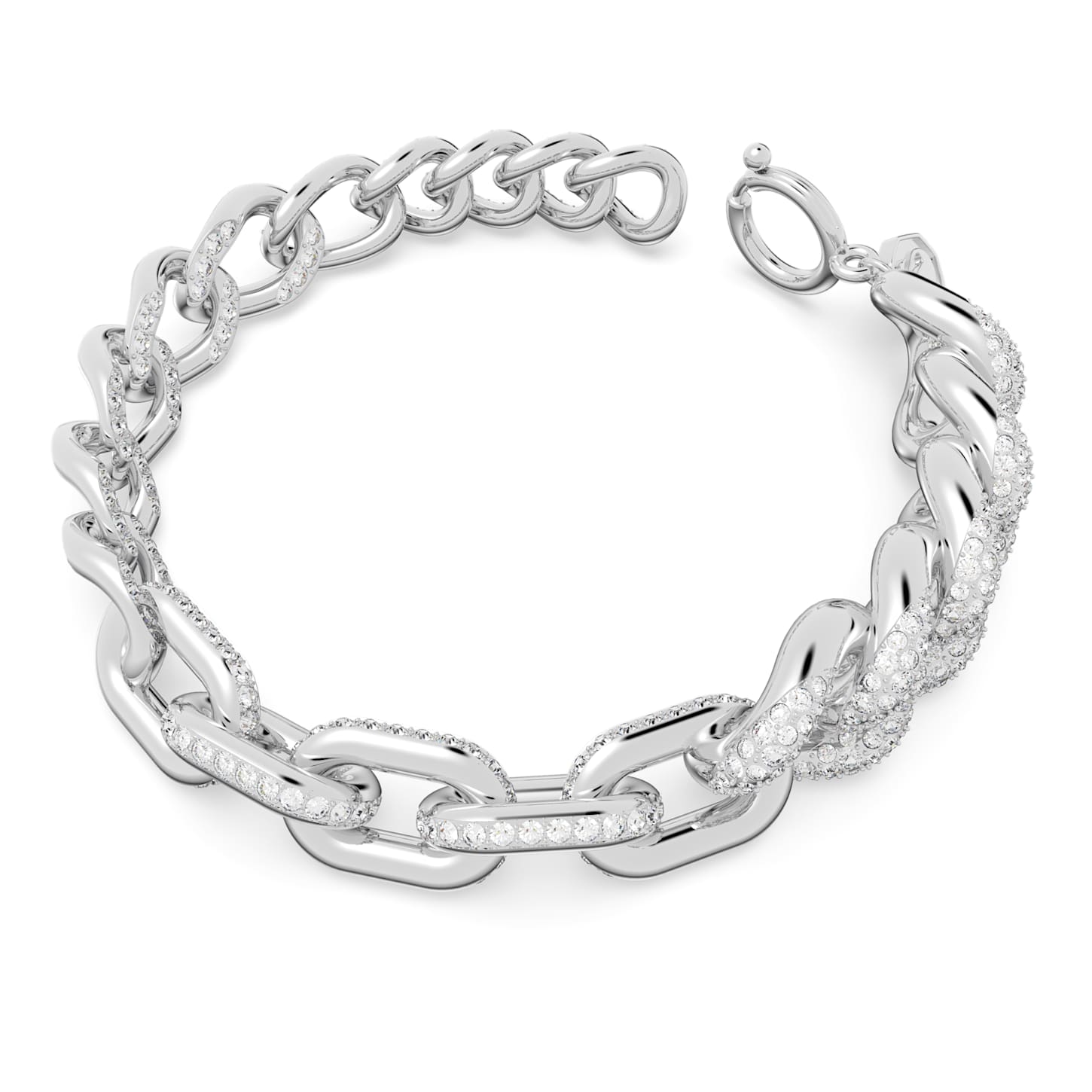 Dextera bracelet, Pavé, White, Rhodium plated Swarovski