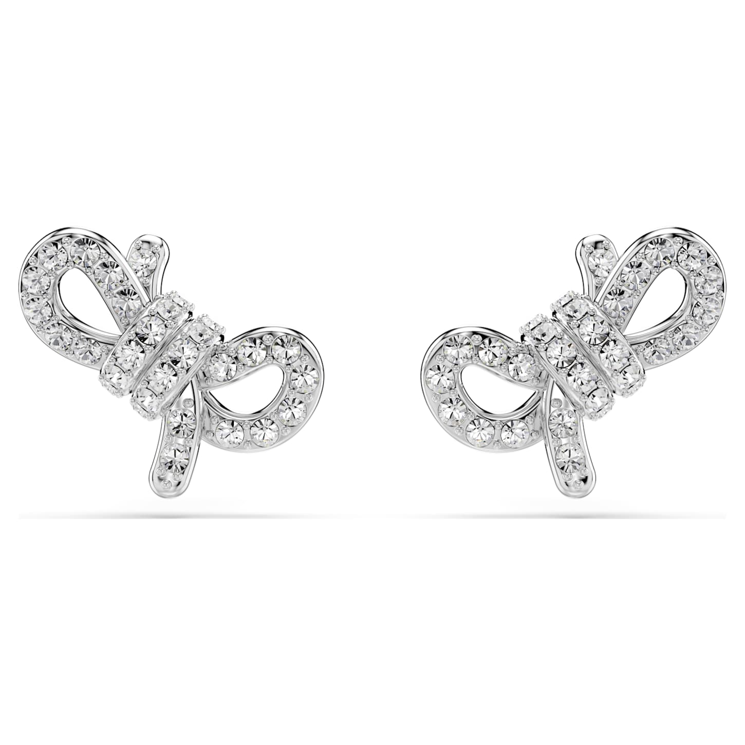 Lifelong Bow stud earrings, Bow, White, Rhodium plated Swarovski