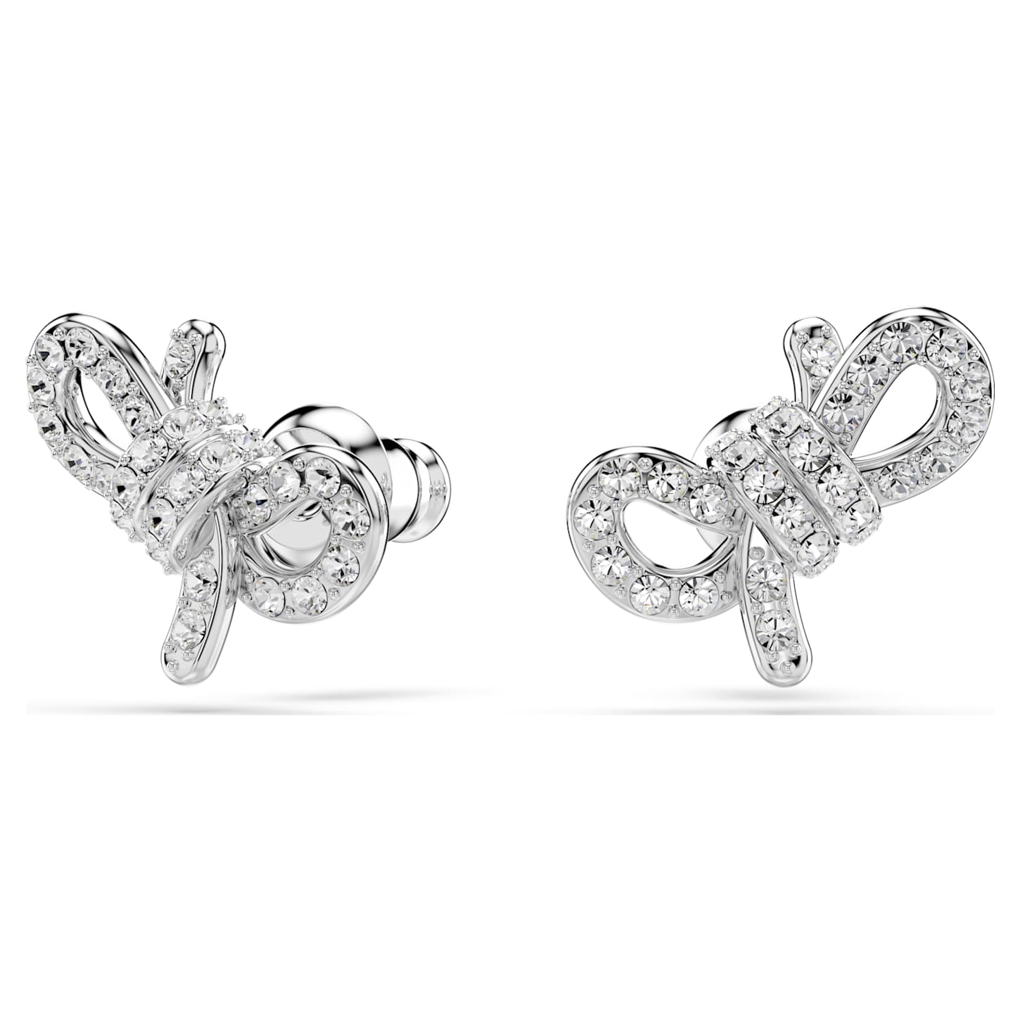 Lifelong Bow stud earrings, Bow, White, Rhodium plated Swarovski
