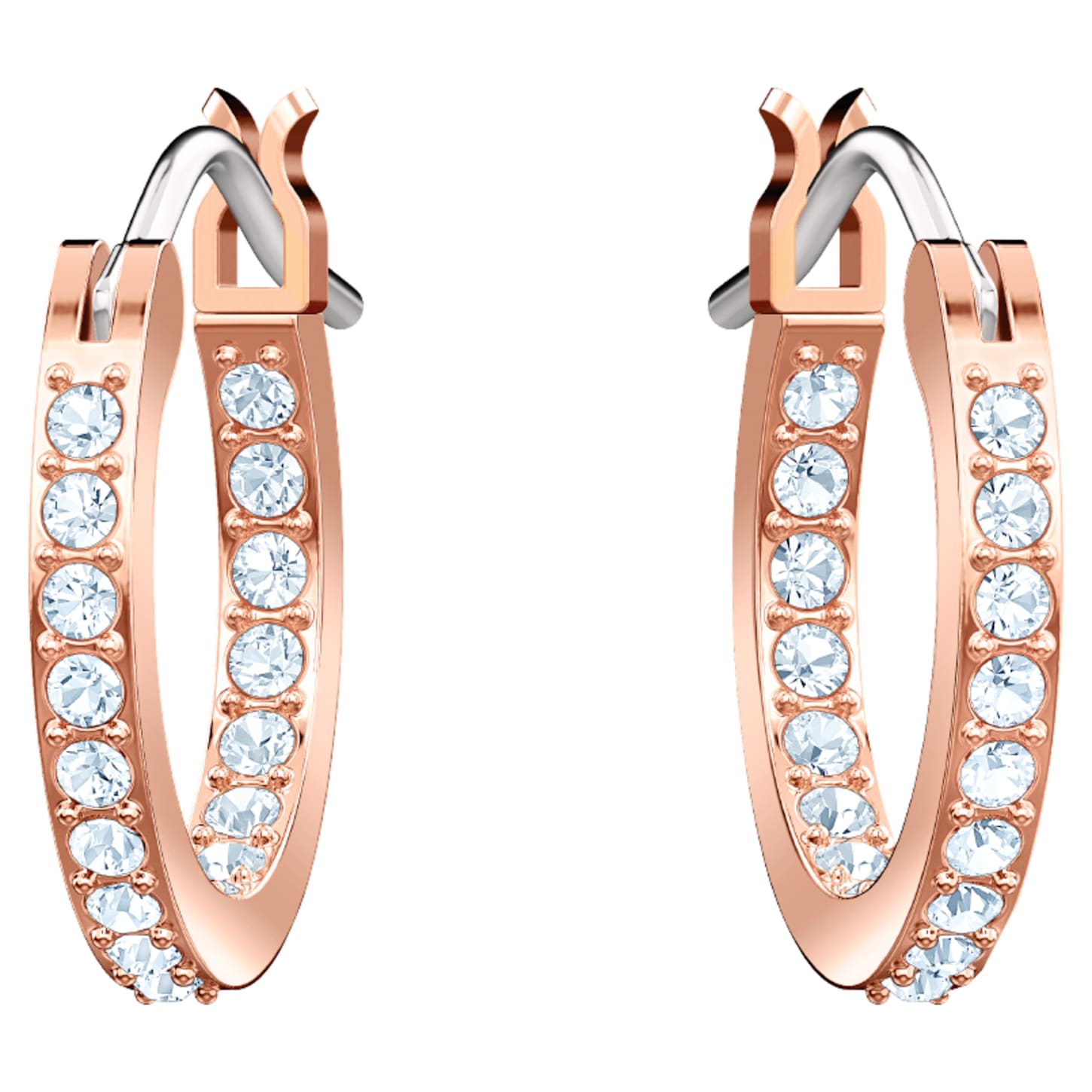 Swarovski Symbolic Moon hoop earrings, Moon and star, Black, Rose gold-tone plated