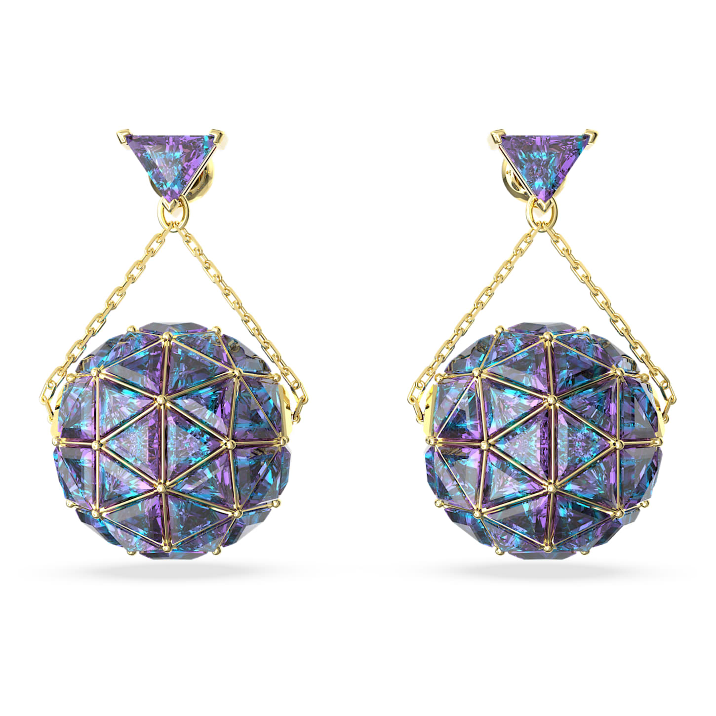 Curiosa drop earrings, Triangle cut, Blue, Goldtone plated Swarovski