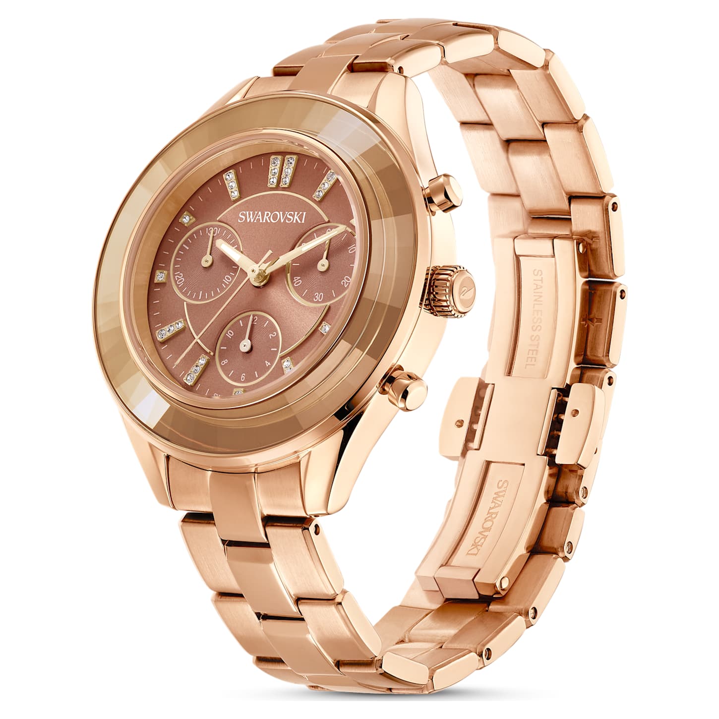 Octea Lux Sport watch, Metal bracelet, Brown, Goldtone finish Swarovski