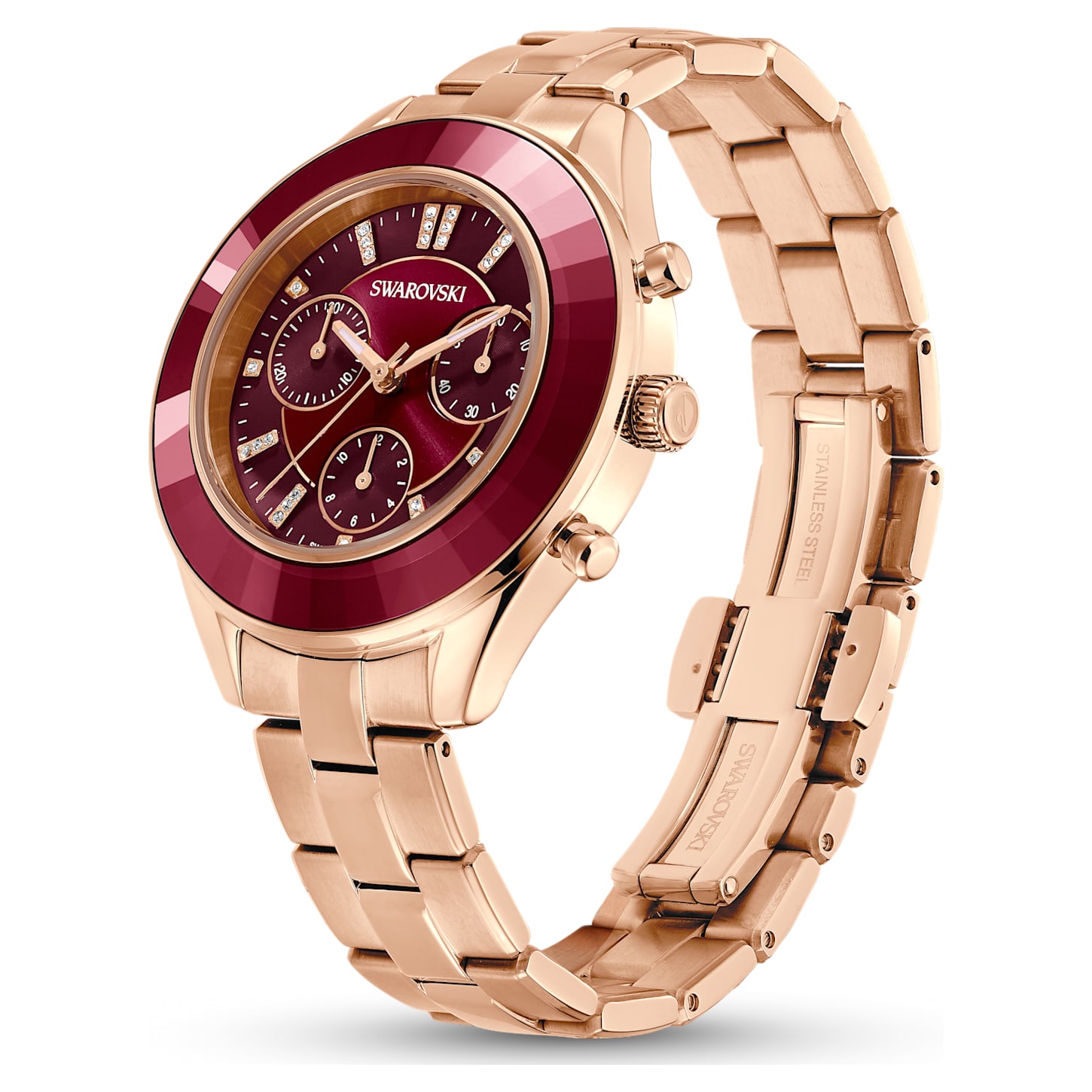 Octea Lux Sport watch, Swiss Made, Metal bracelet, Red, Rose goldtone finish Swarovski