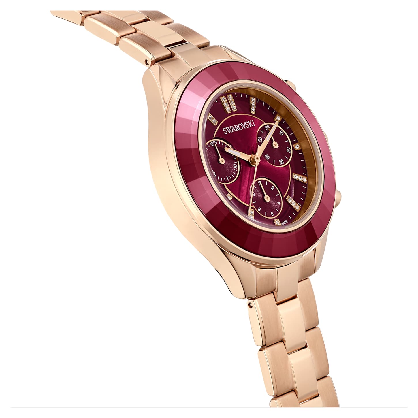 Octea Lux Sport watch, Swiss Made, Metal bracelet, Red, Rose goldtone finish Swarovski