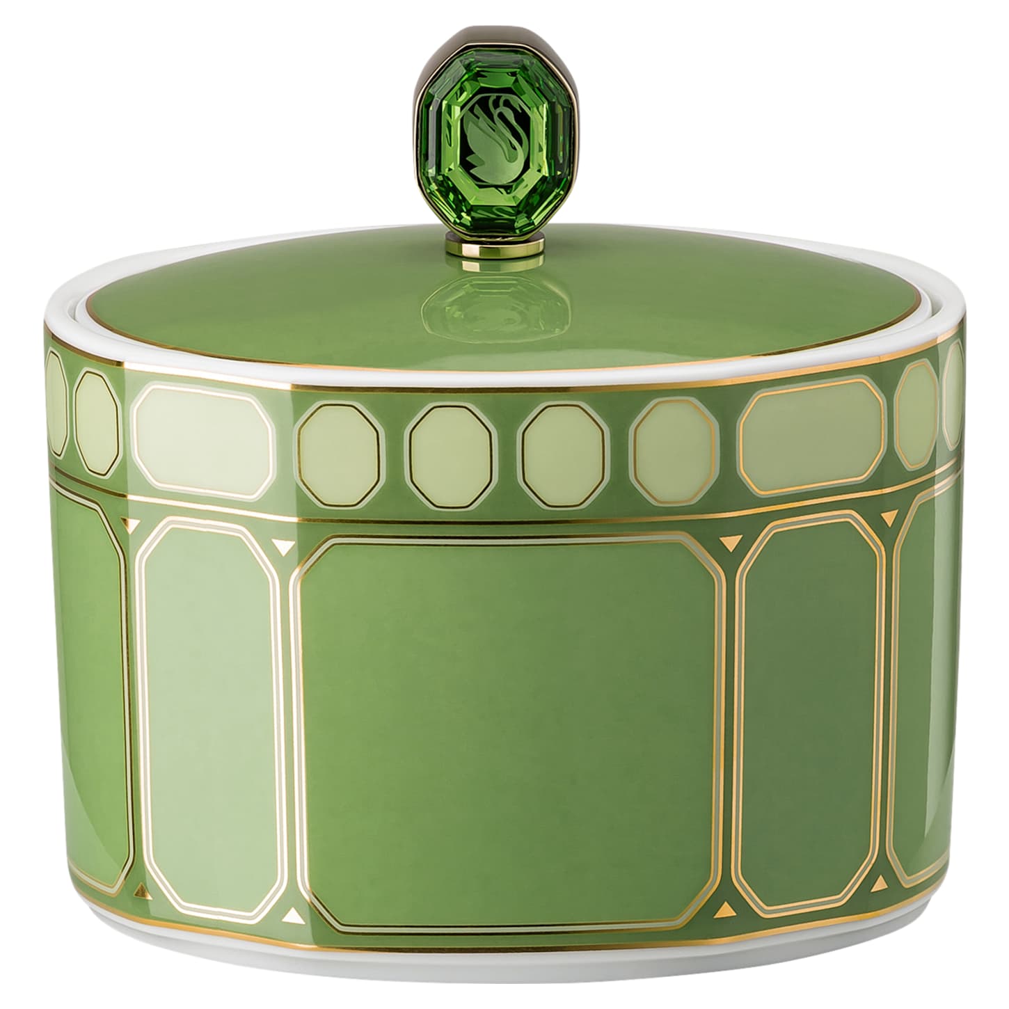 Signum sugar bowl, Porcelain, Green Swarovski
