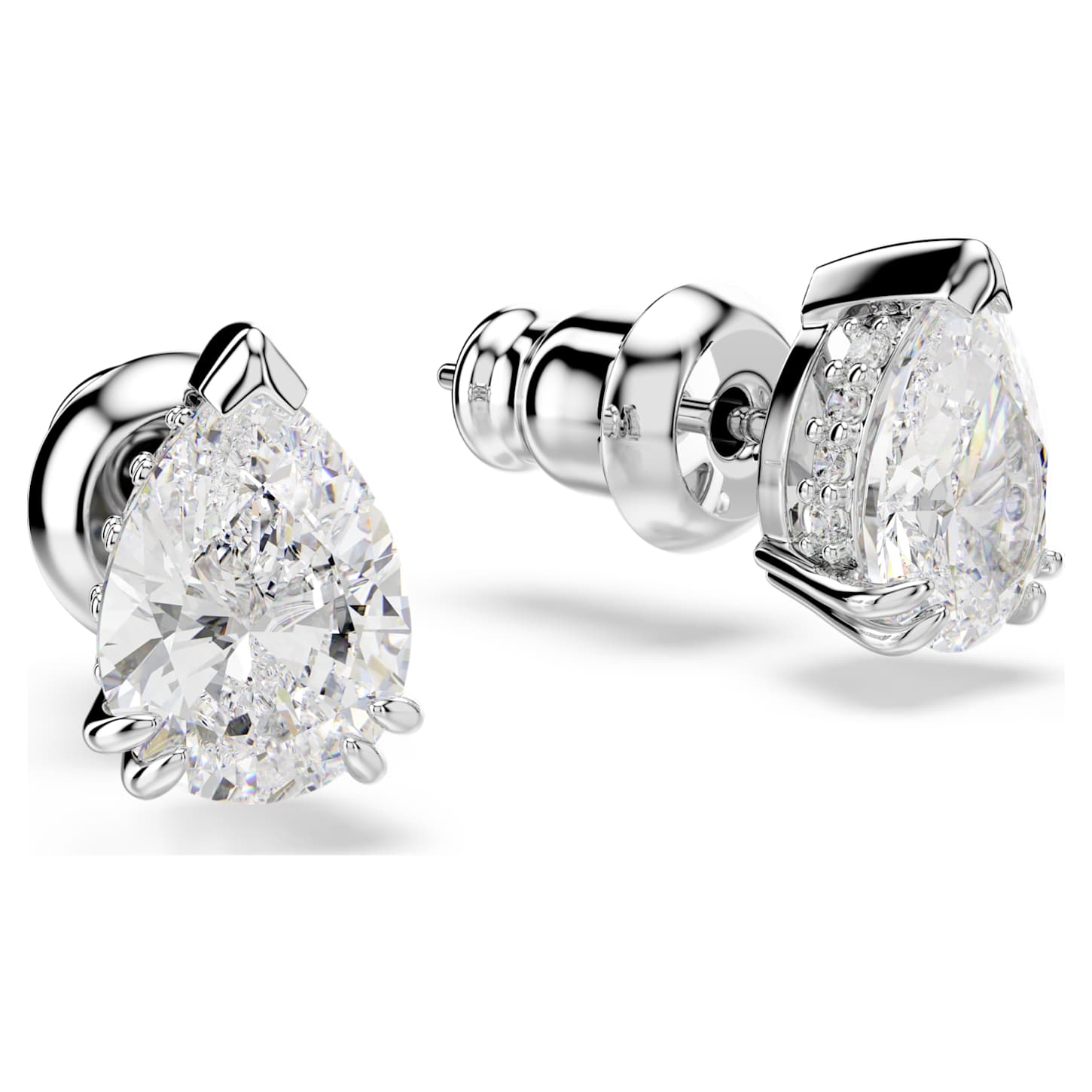 Millenia stud earrings, Pear cut, White, Rhodium plated Swarovski