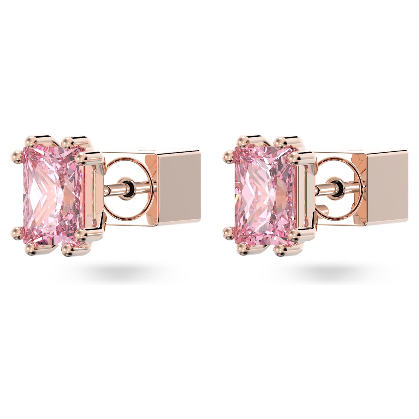 Stilla stud earrings, Cushion cut, Pink, Rose goldtone plated Swarovski