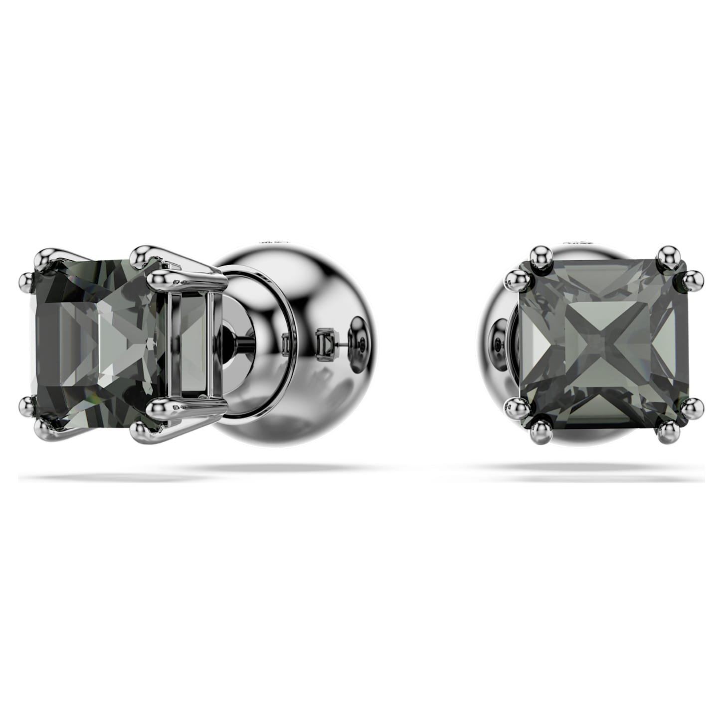 Millenia stud earrings, Square cut, Black, Ruthenium plated Swarovski