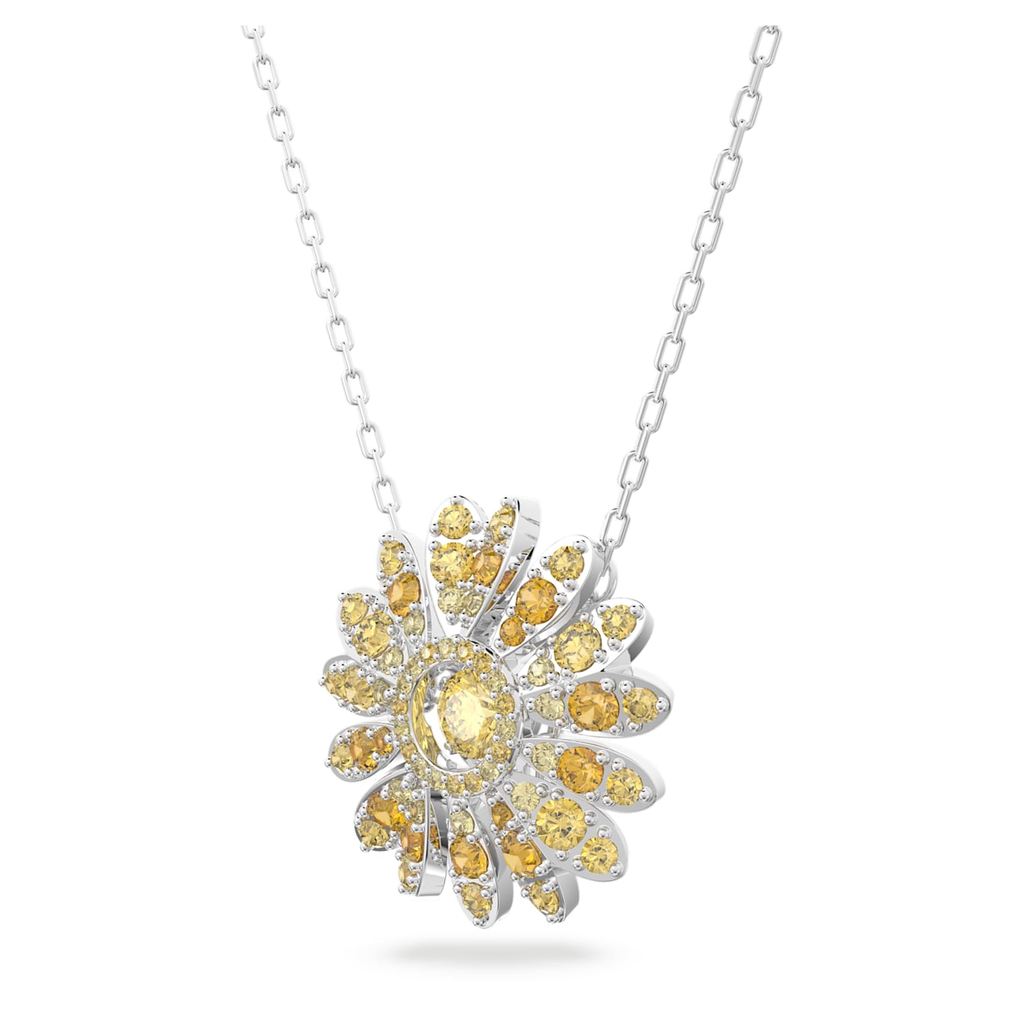 Eternal Flower pendant, Flower, Yellow, Rhodium plated Swarovski