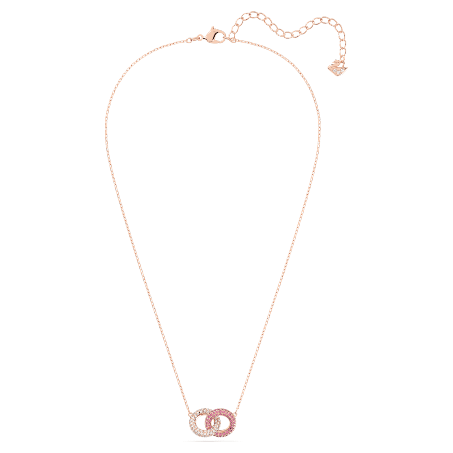 Stone Necklace Intertwined Circles Pink Rose Gold Tone Plated Swarovski