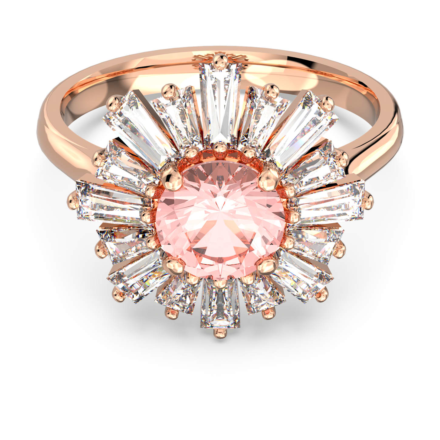 Sunshine ring, Sun, Pink, Rose goldtone plated Swarovski