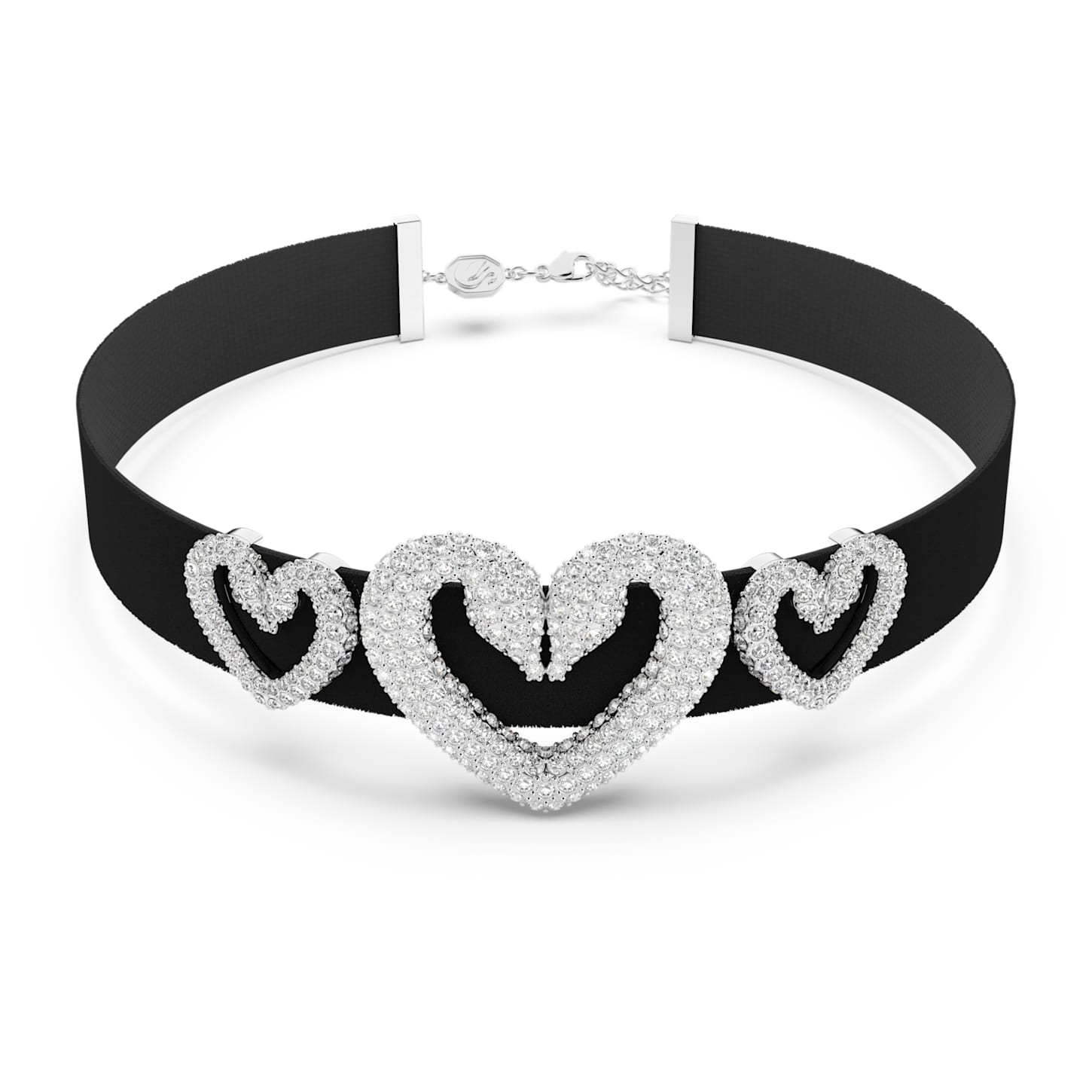 Una choker, Heart (3), White, Rhodium plated Swarovski