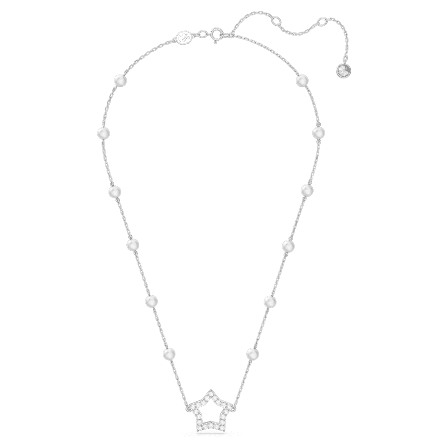 Stella necklace, Star, White, Rhodium plated Swarovski