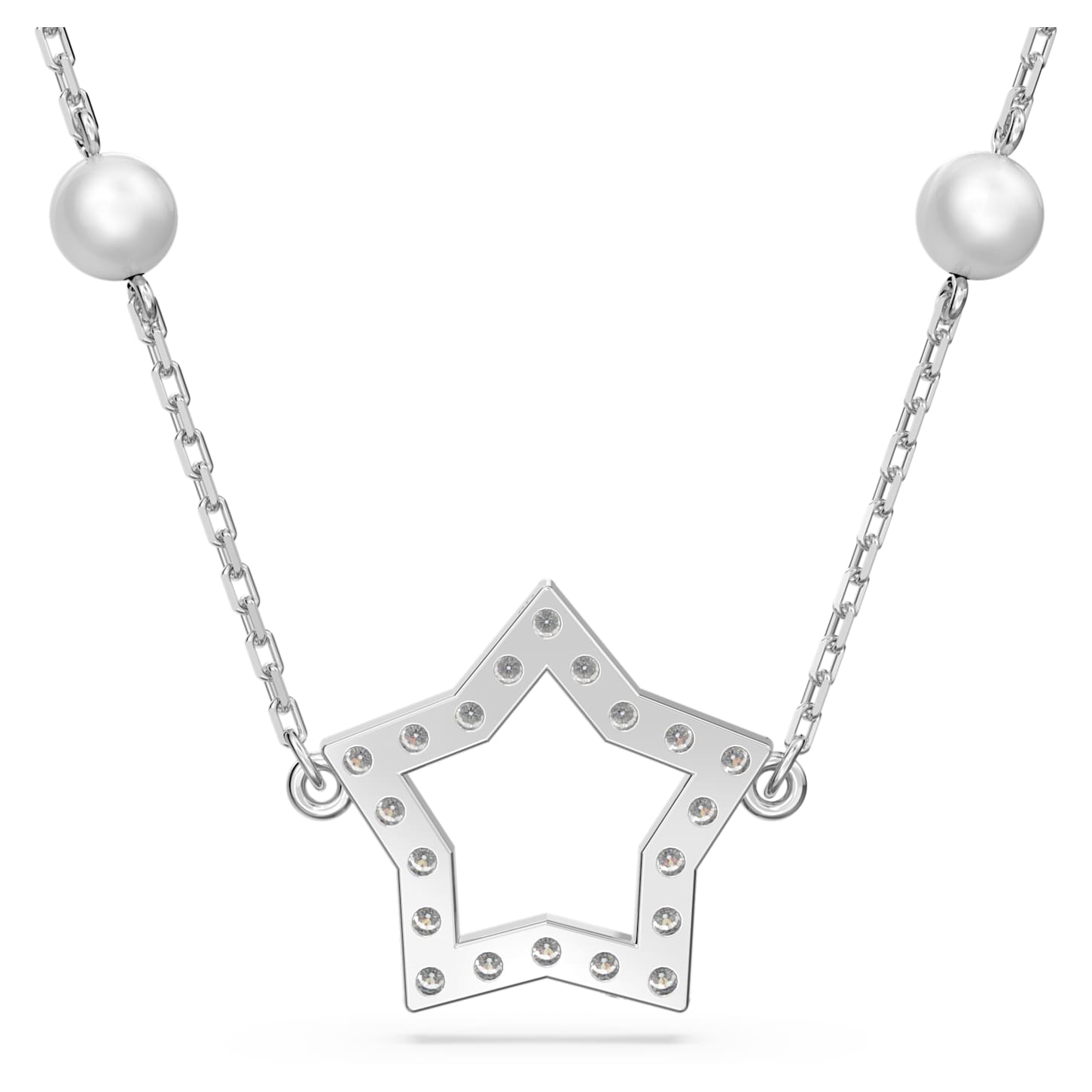 Stella necklace, Star, White, Rhodium plated Swarovski