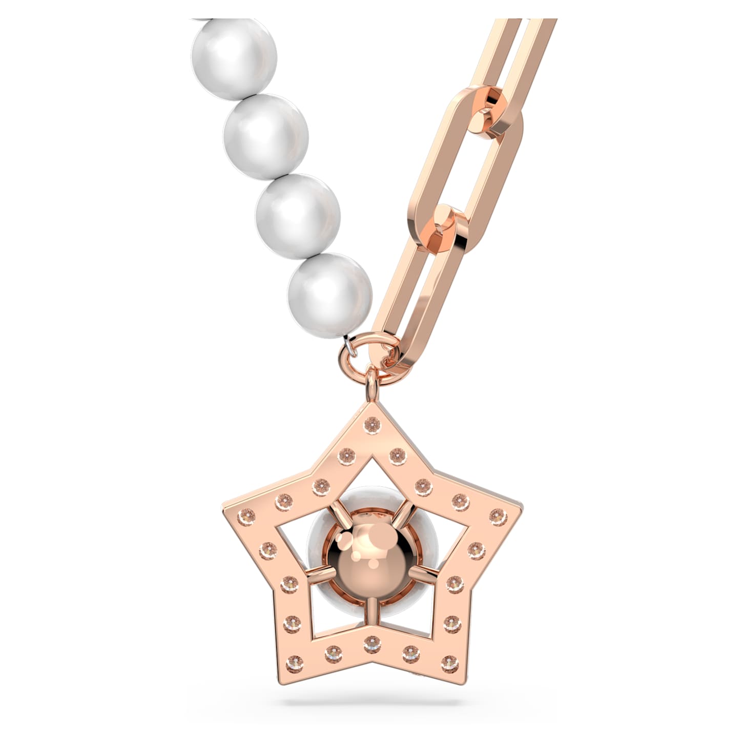 Stella necklace, Star, White, Rose goldtone plated Swarovski
