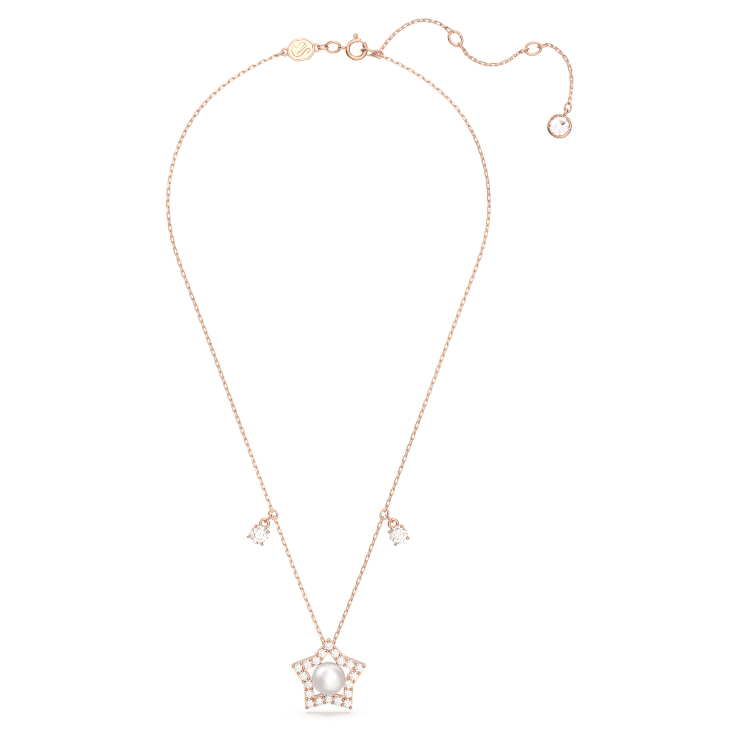 Stella necklace, Mixed cuts, Star, White, Rose goldtone plated Swarovski