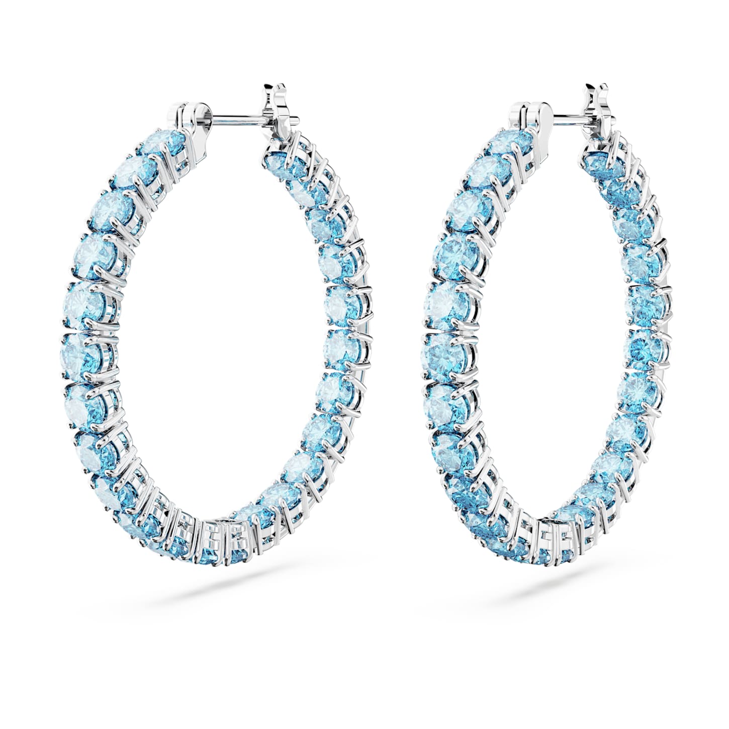 Matrix hoop earrings, Round cut, Blue, Rhodium plated Swarovski