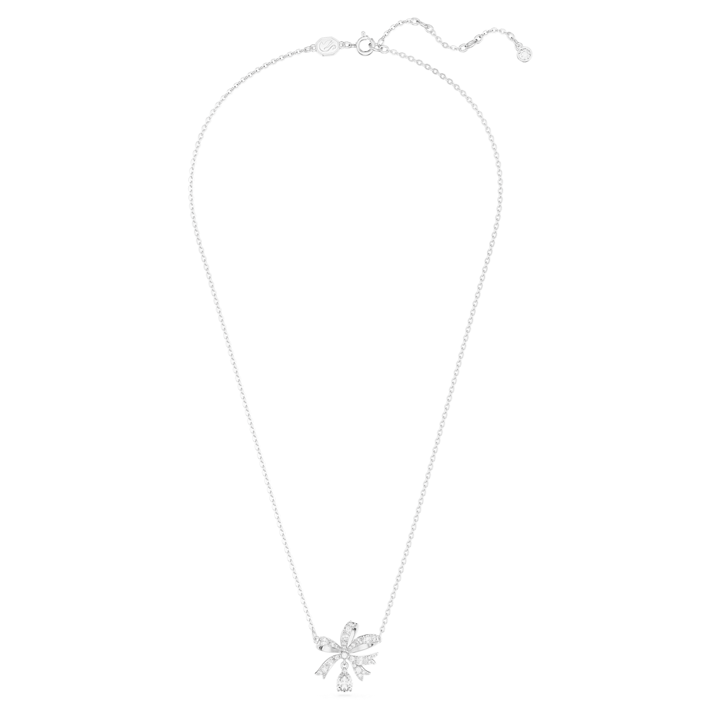 Volta necklace, Bow, Small, White, Rhodium plated | Swarovski