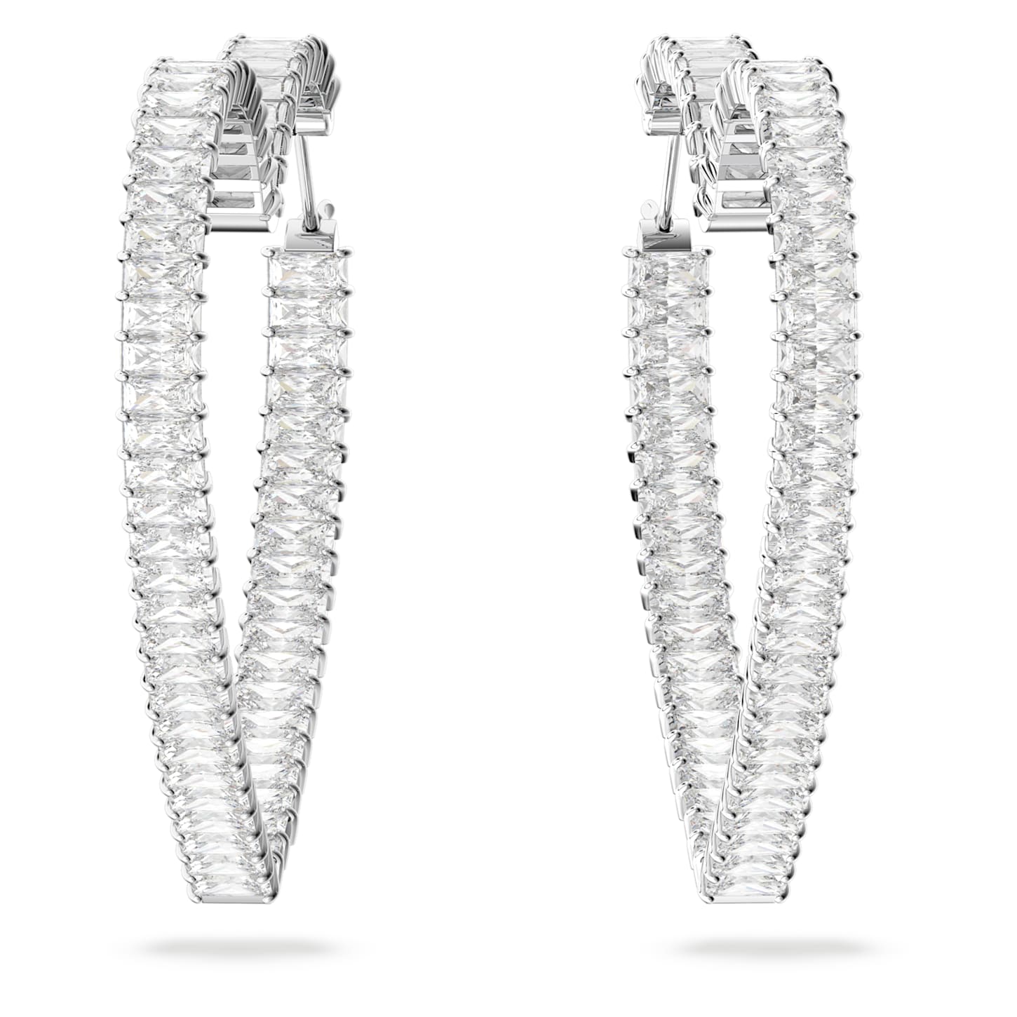 Matrix Hoop Earrings Heart Large White Rhodium Plated Swarovski 8533