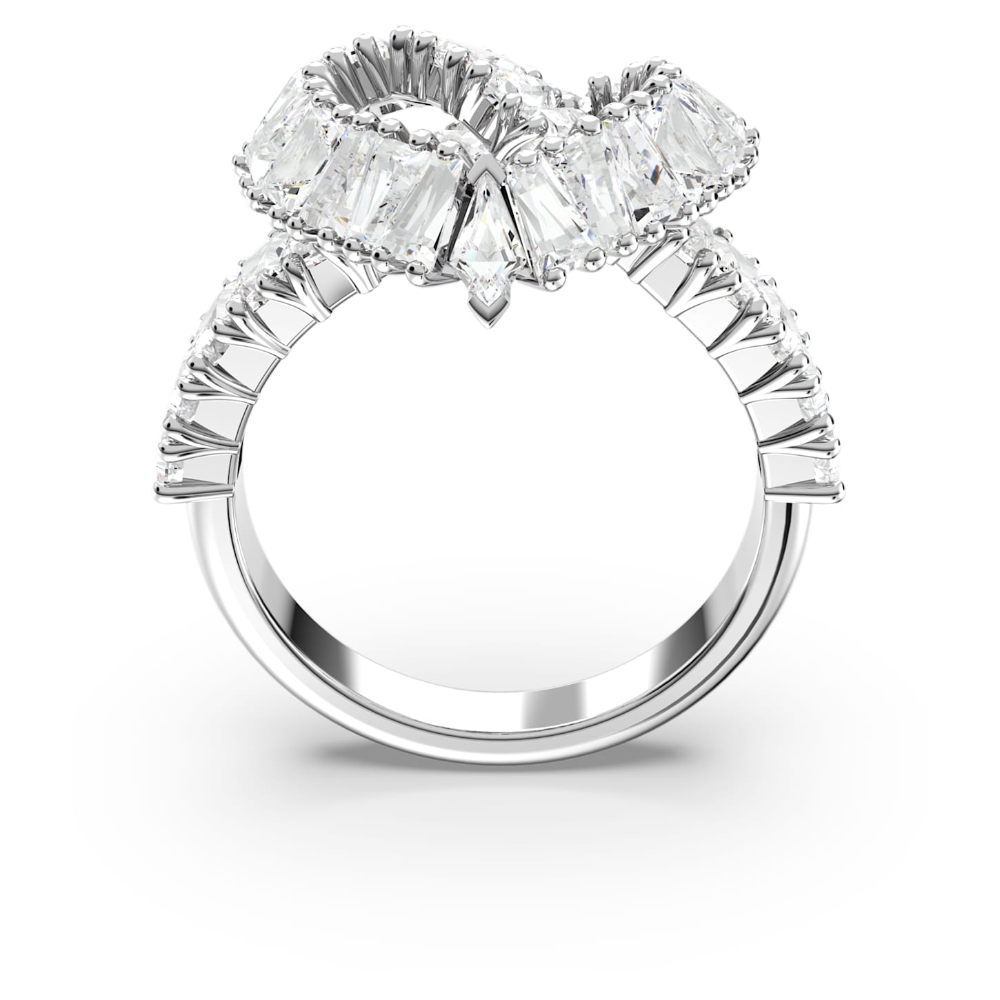 Matrix cocktail ring, Mixed cuts, Heart, White, Rhodium plated Swarovski