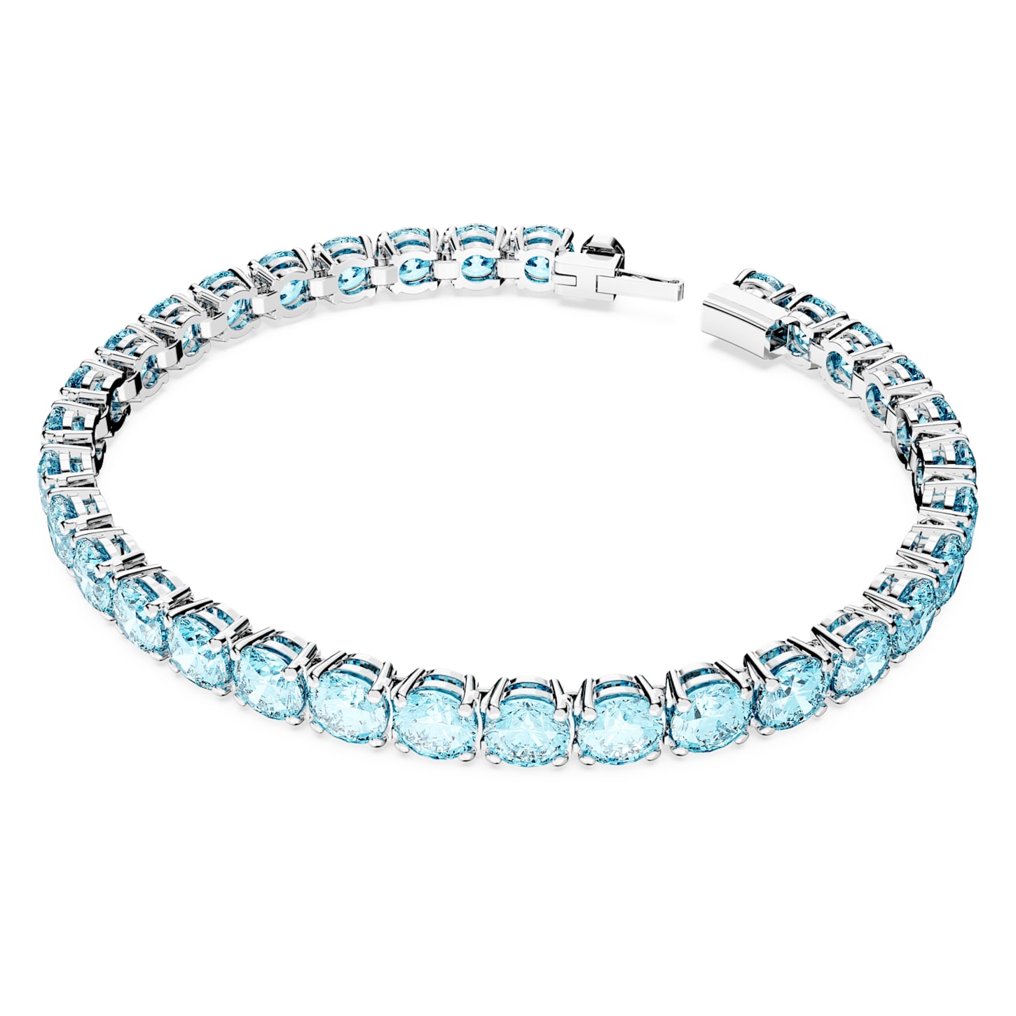 Matrix Tennis bracelet, Round cut, Medium, Blue, Rhodium plated | Swarovski