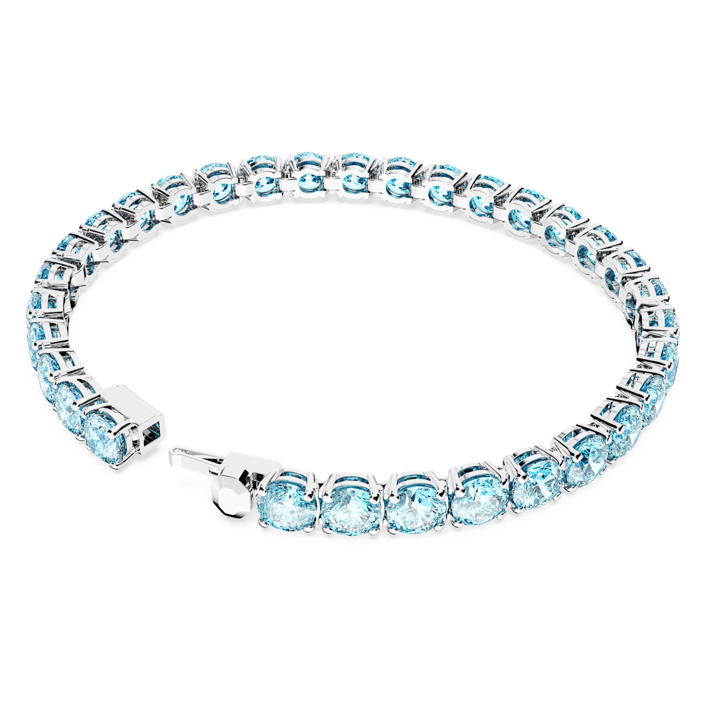 Matrix Tennis bracelet, Round cut, Medium, Blue, Rhodium plated | Swarovski