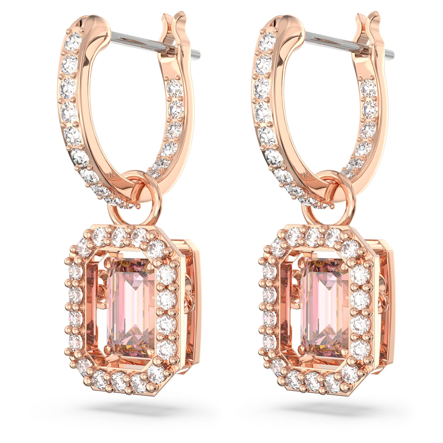 Millenia drop earrings, Octagon cut, Pink, Rose goldtone plated