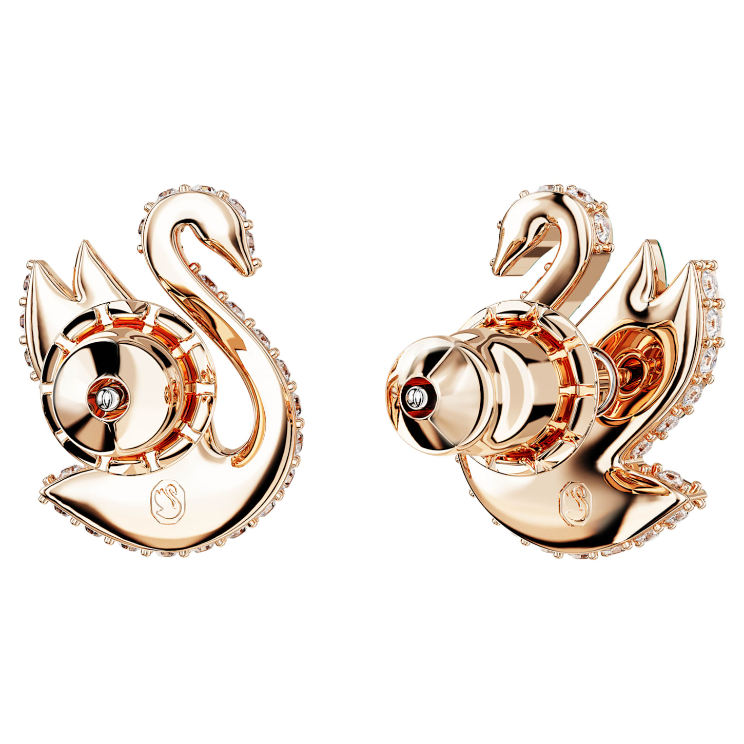 Swarovski Iconic Swan stud earrings, Swan, Green, Rose gold-tone plated ...