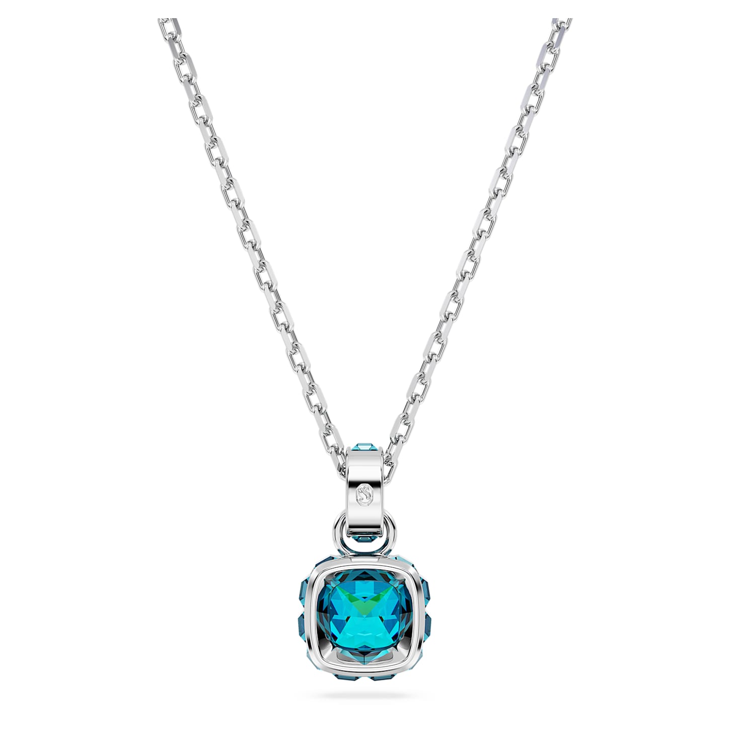 Birthstone pendant, Square cut, December, Blue, Rhodium plated Swarovski