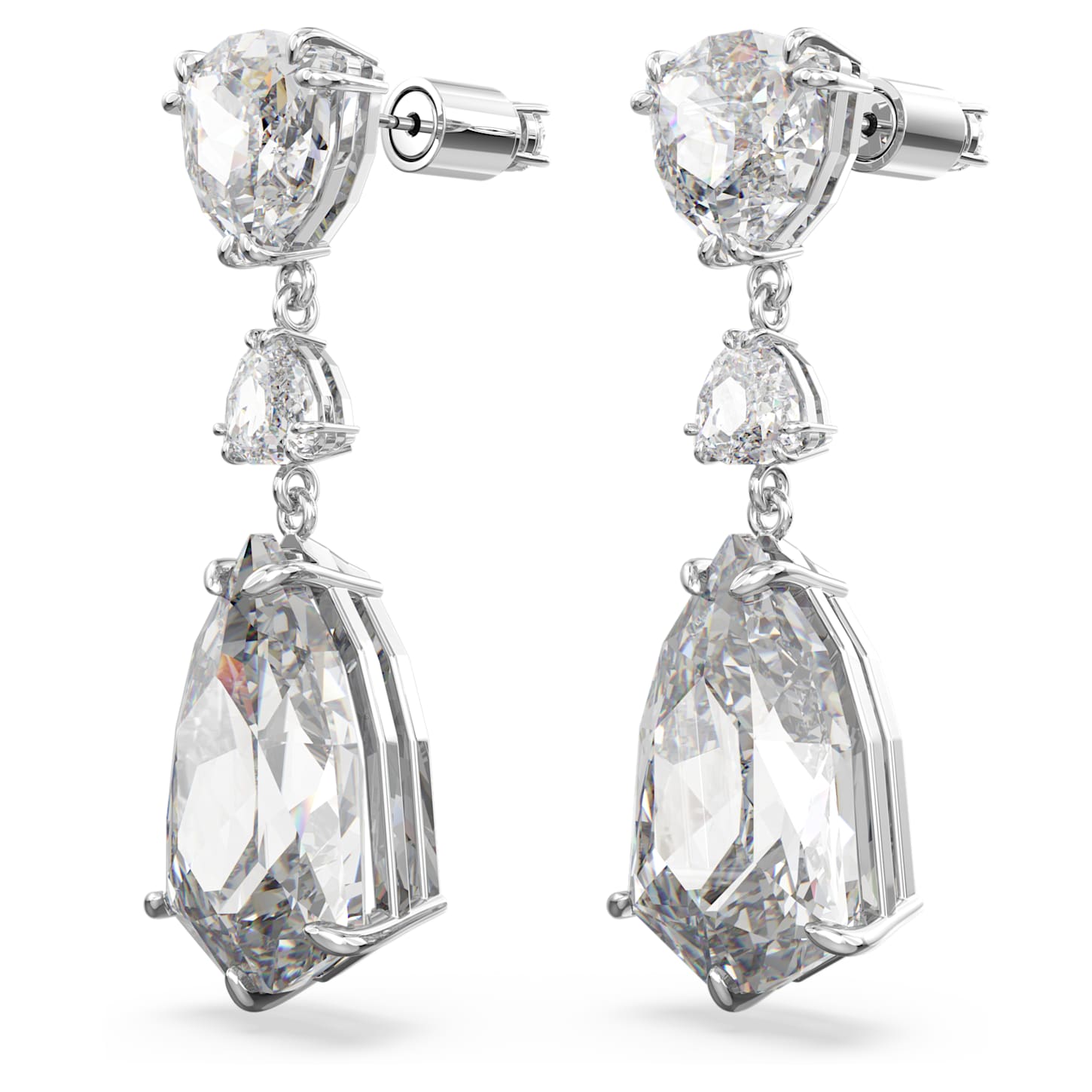 Mesmera drop earrings, Mixed cuts, White, Rhodium plated | Swarovski