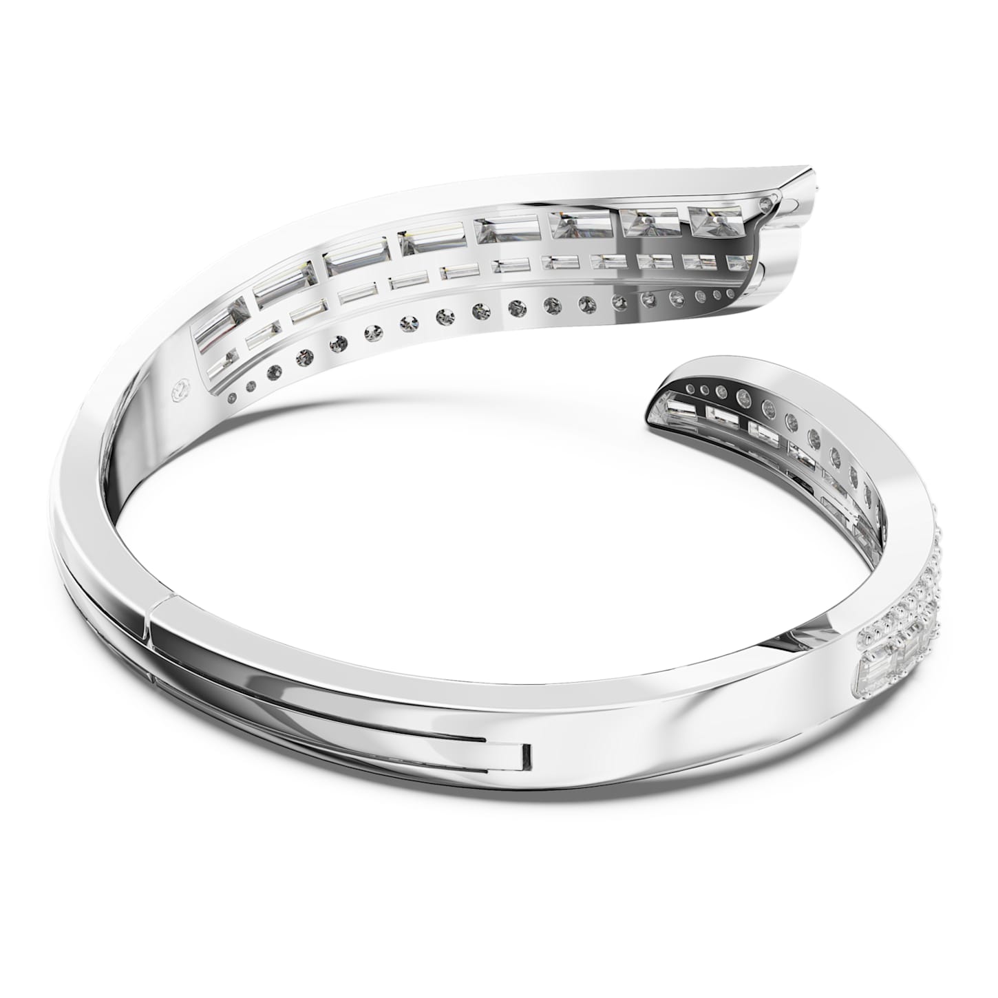 Hyperbola bangle, Carbon neutral zirconia, Mixed cuts, White, Rhodium plated Swarovski