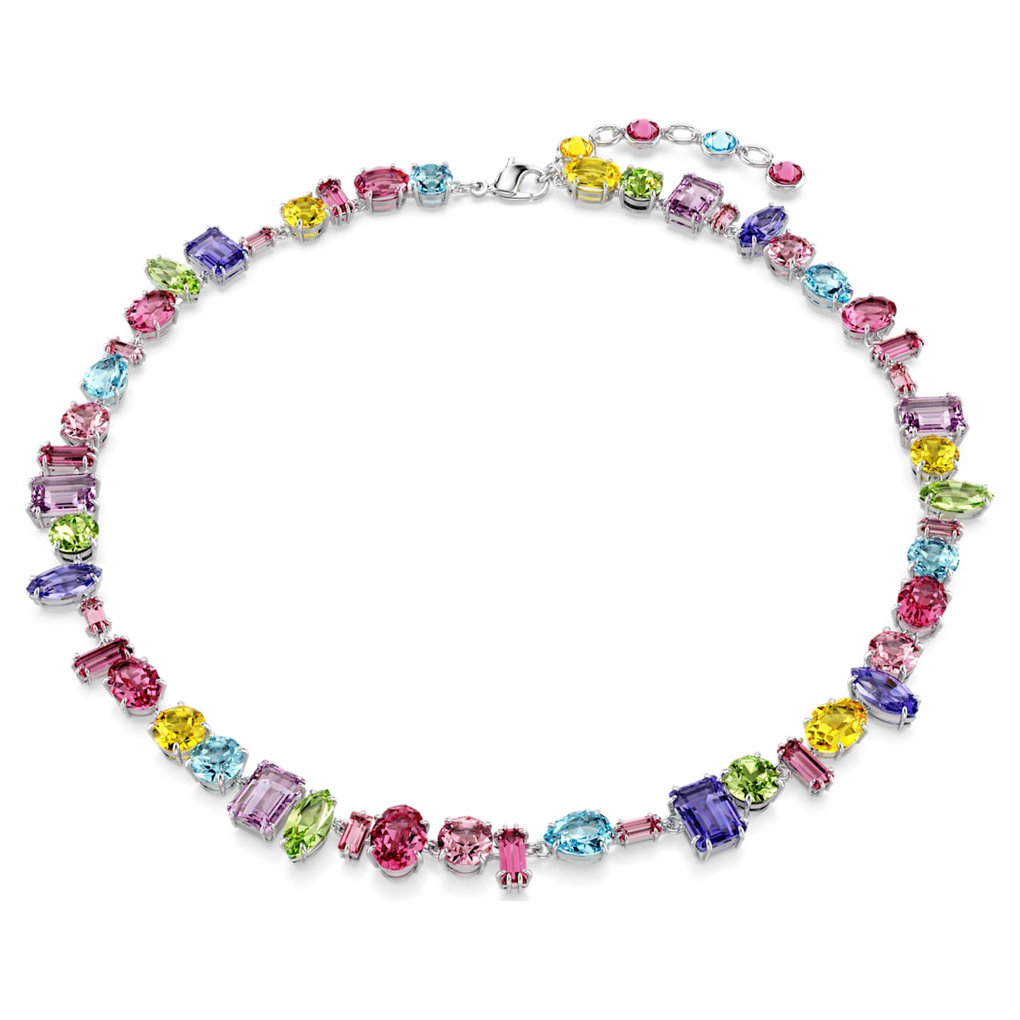 Gema necklace, Mixed cuts, Multicolored, Rhodium plated Swarovski