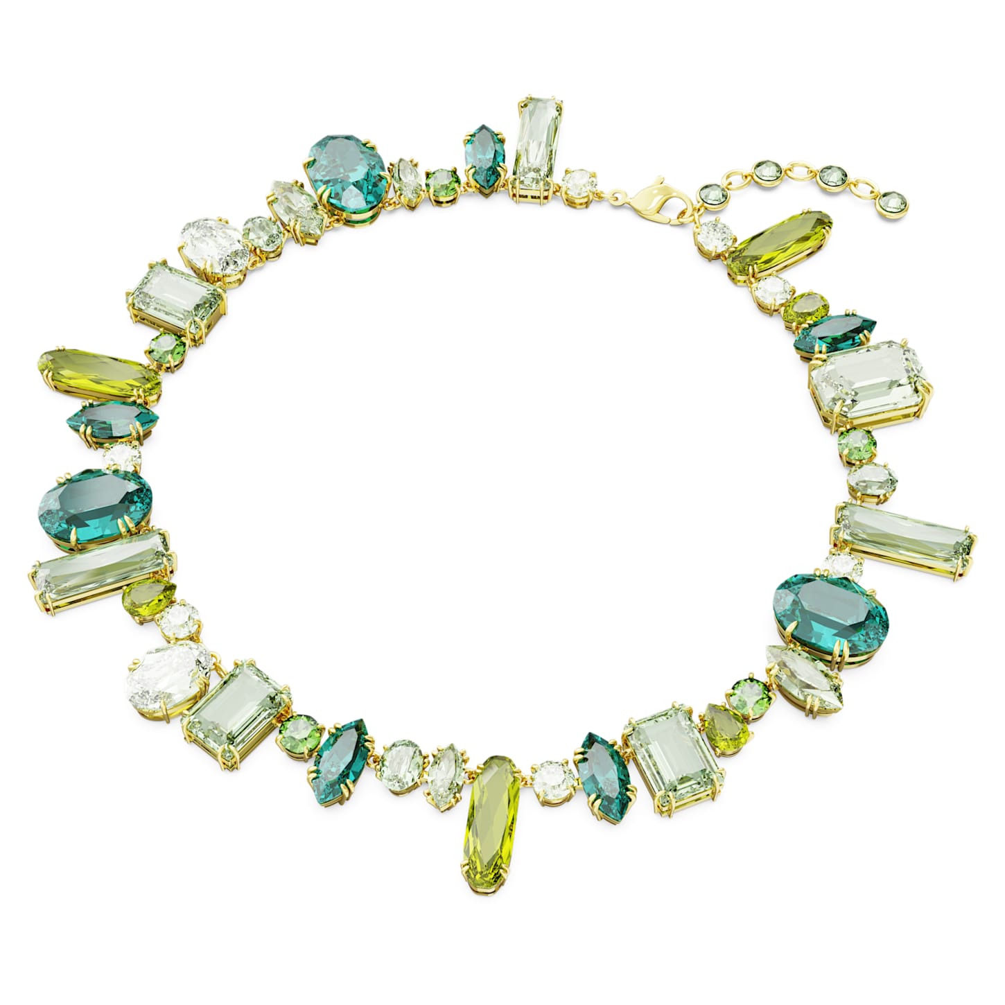 Gema necklace, Mixed cuts, Green, Goldtone plated Swarovski